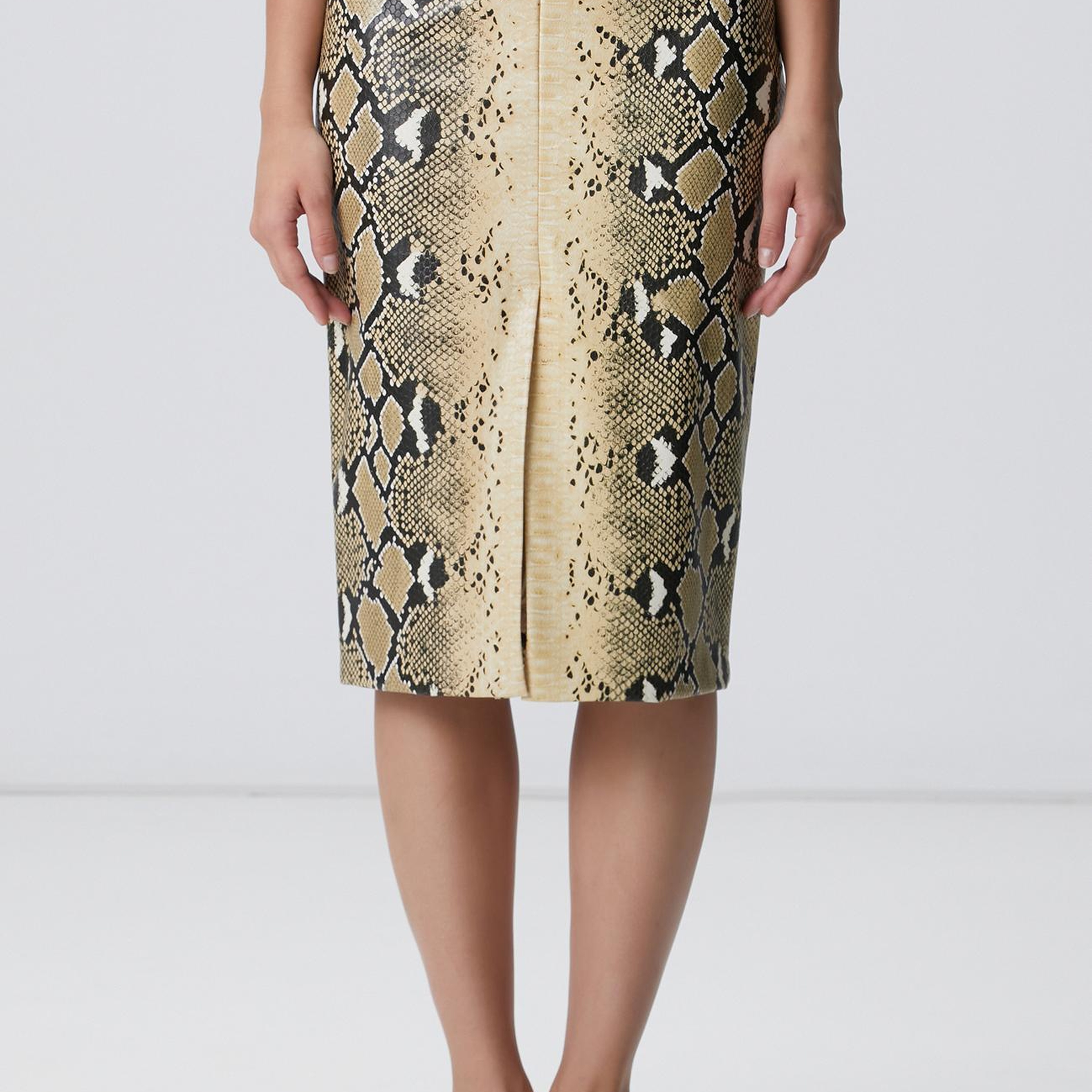 Network Kadın Haki Desenli Suni Deri Midi Etek