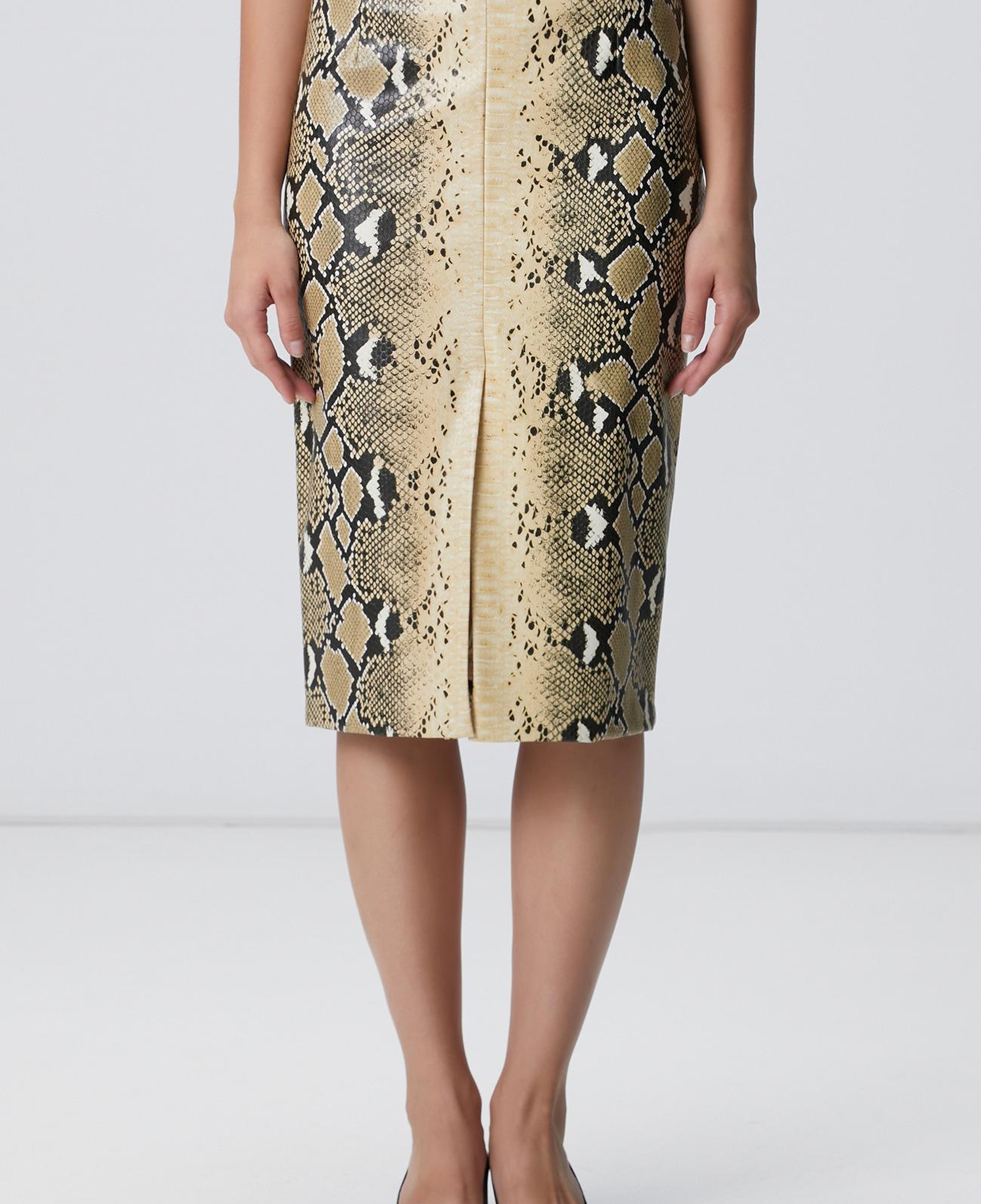 Network Kadın Haki Desenli Suni Deri Midi Etek