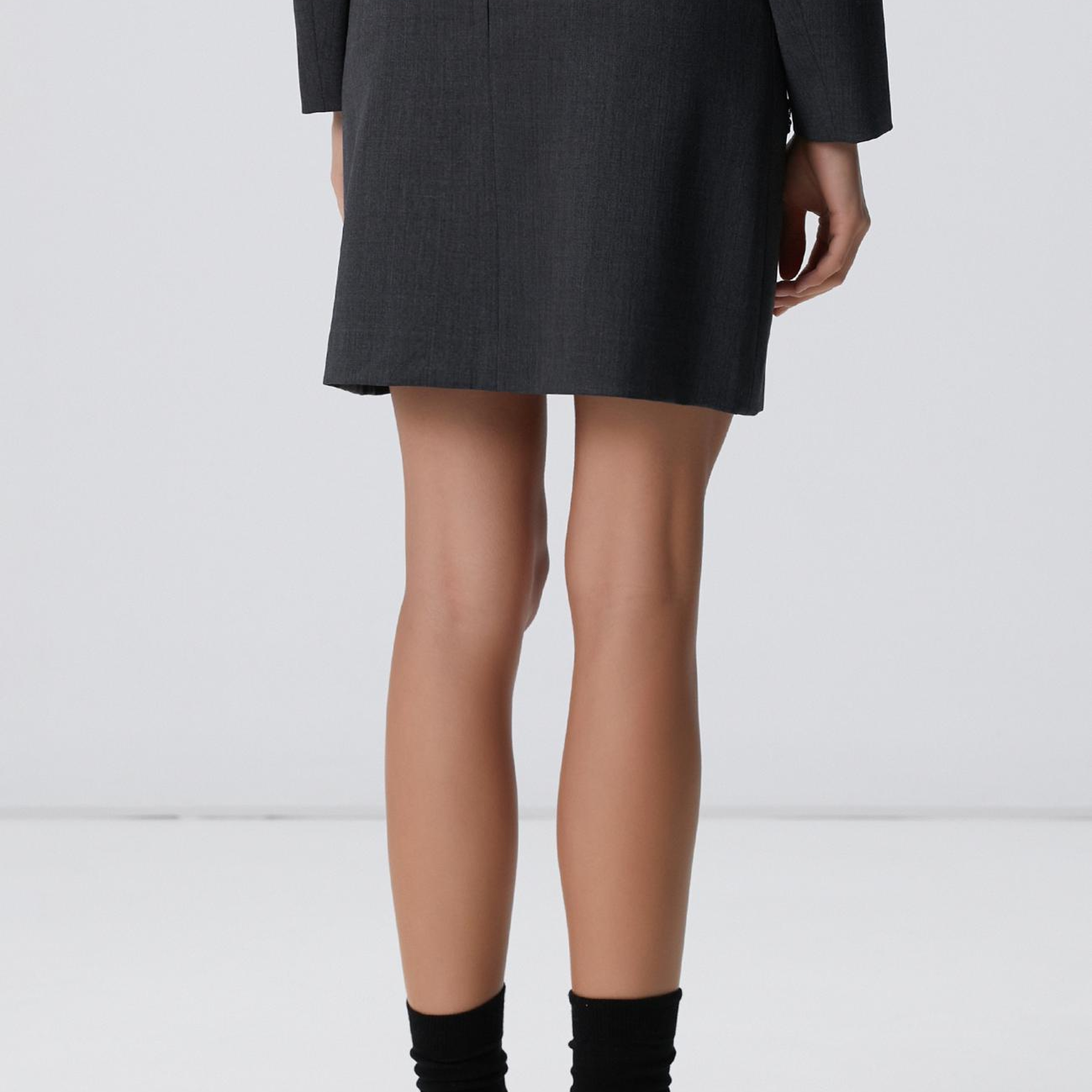 Network Kadın Koyu Gri Yün Karışımlı Mini Etek