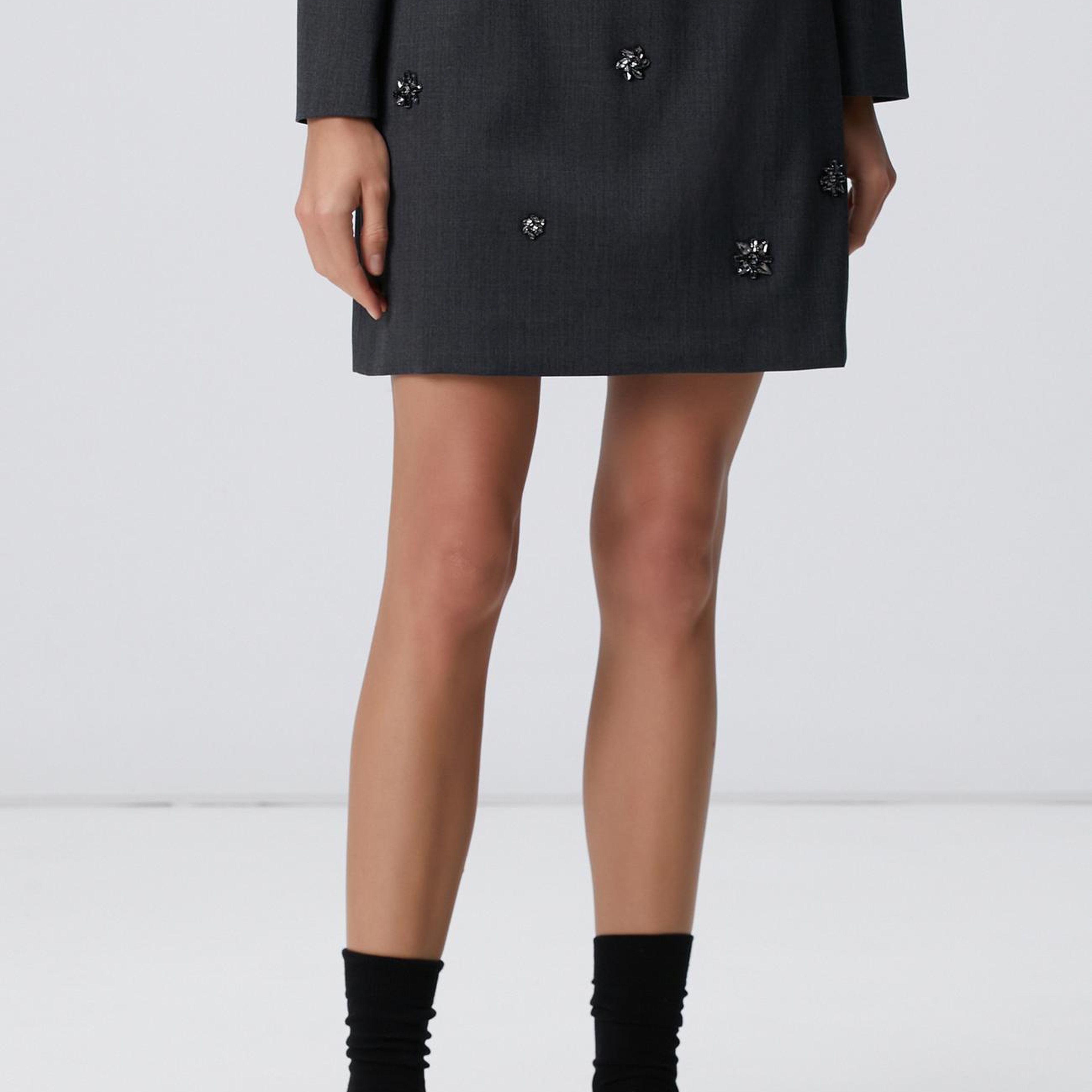 Network Kadın Koyu Gri Yün Karışımlı Mini Etek