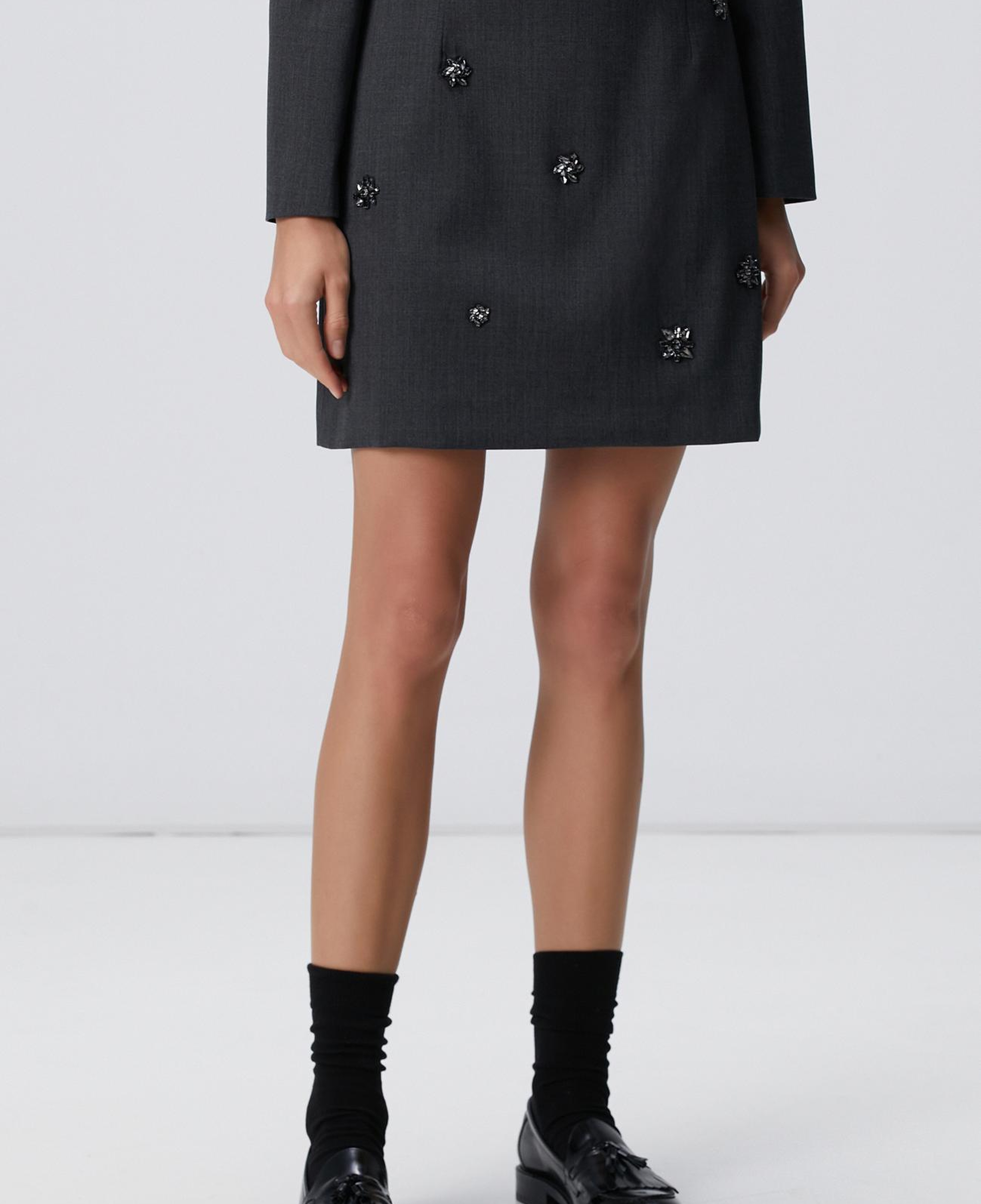 Network Kadın Koyu Gri Yün Karışımlı Mini Etek