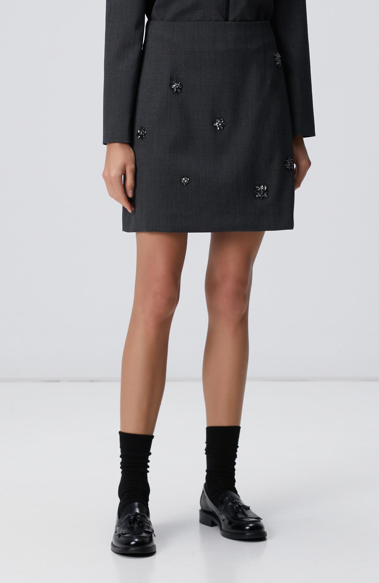 Network Kadın Koyu Gri Yün Karışımlı Mini Etek