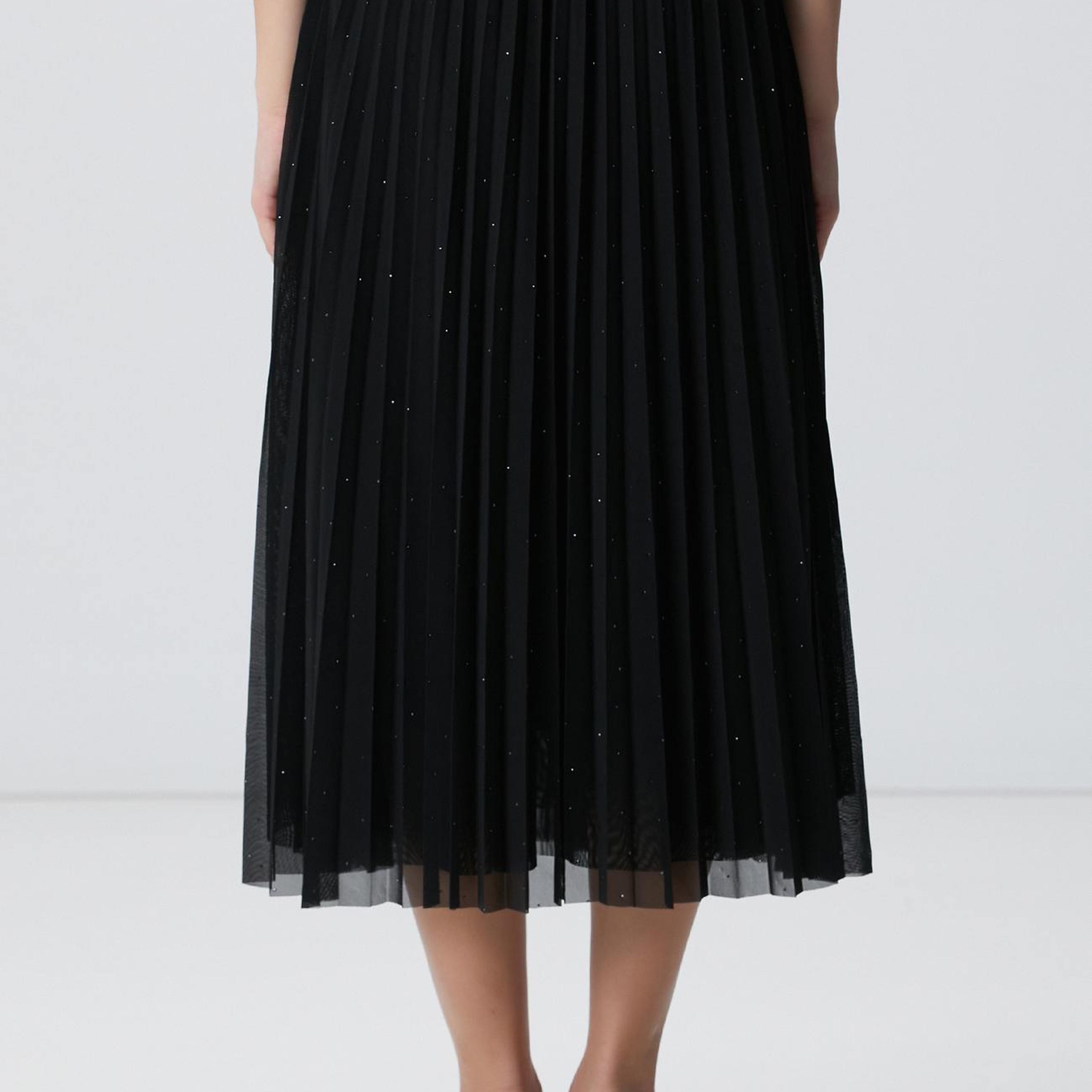 Network Kadın Siyah Payetli Tül Midi Etek