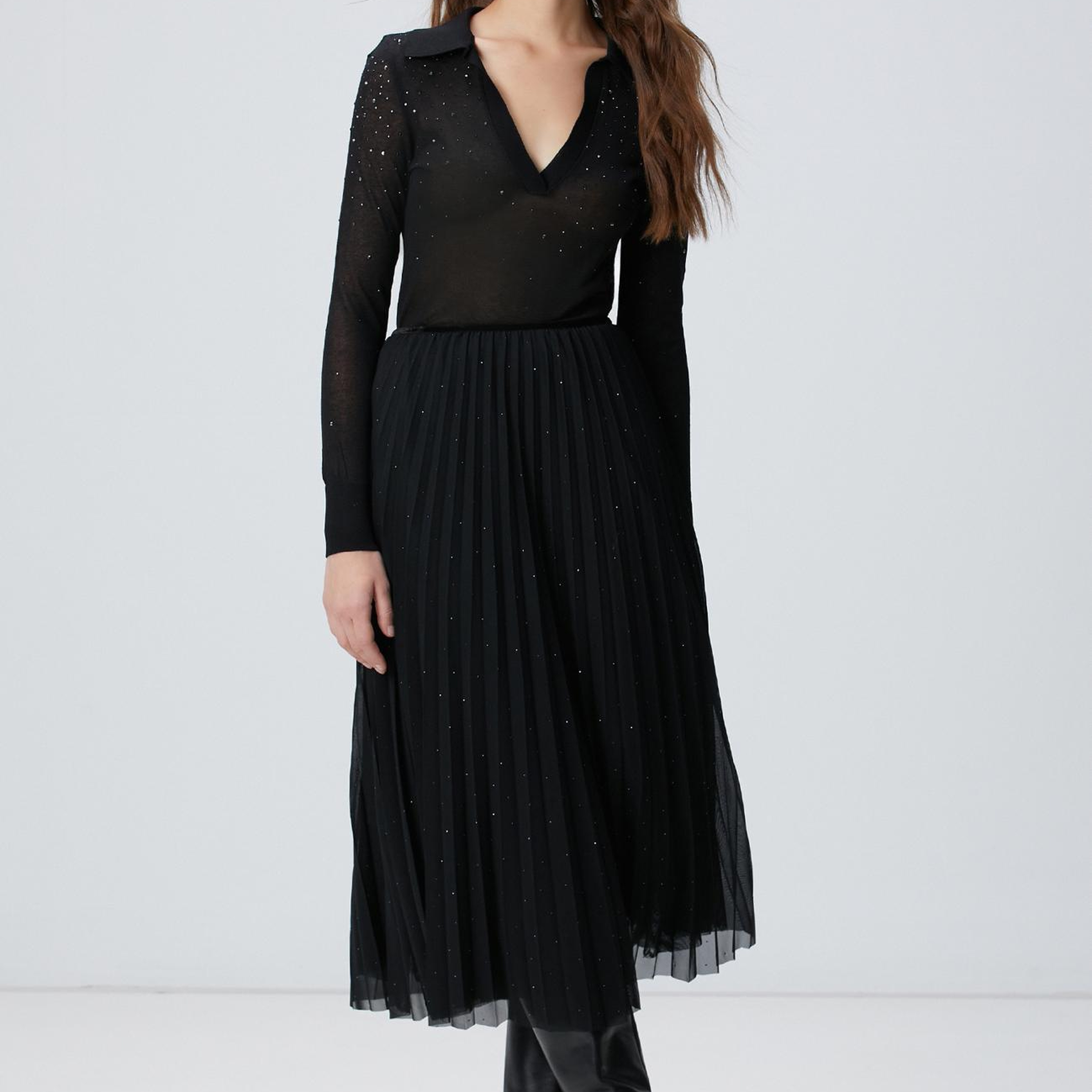 Network Kadın Siyah Payetli Tül Midi Etek