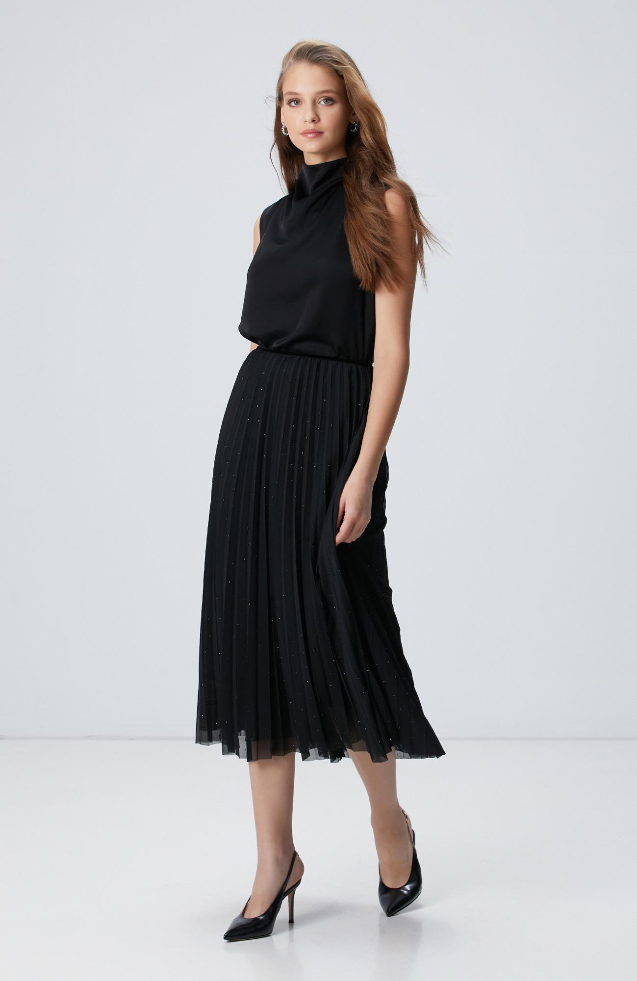 Network Kadın Siyah Payetli Tül Midi Etek