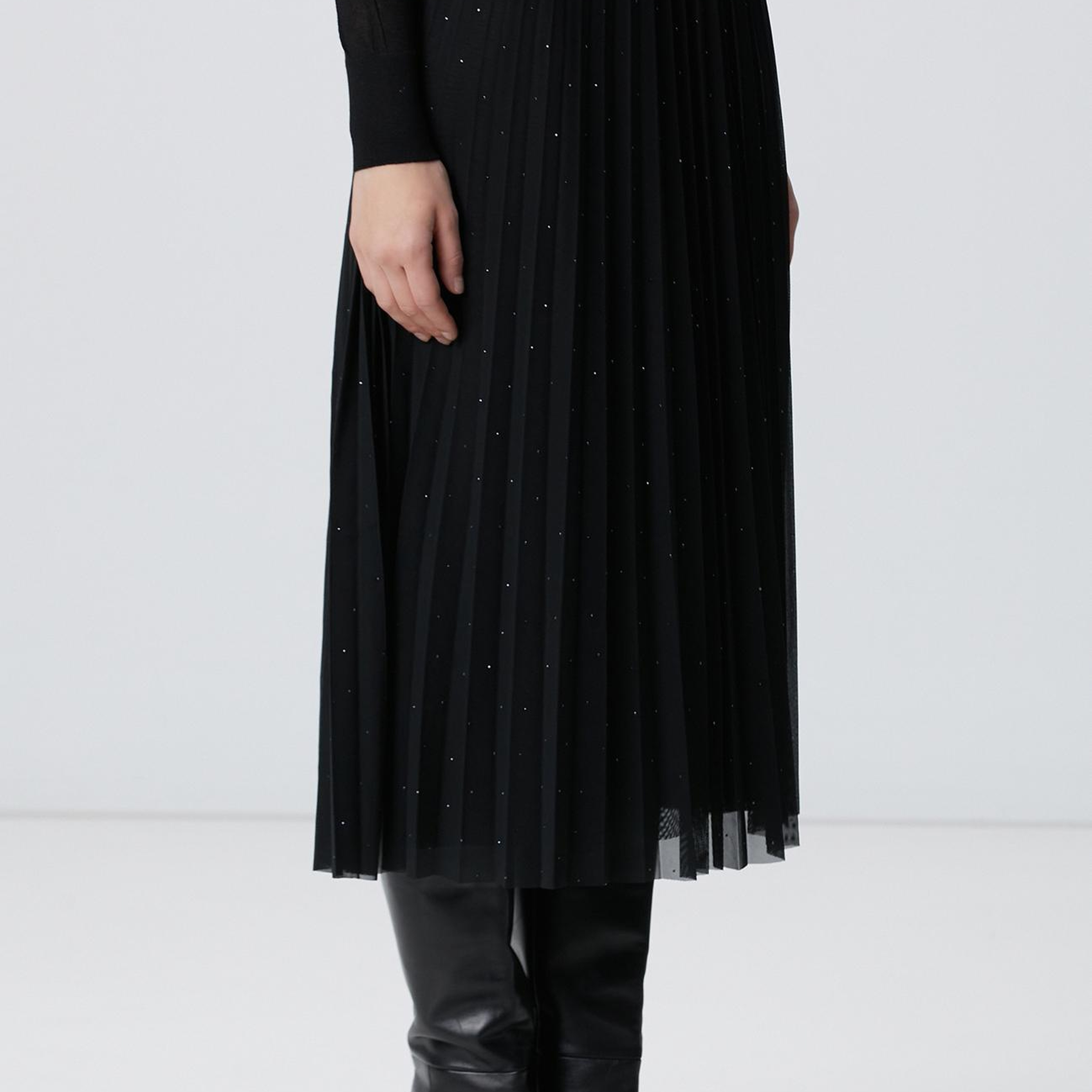 Network Kadın Siyah Payetli Tül Midi Etek