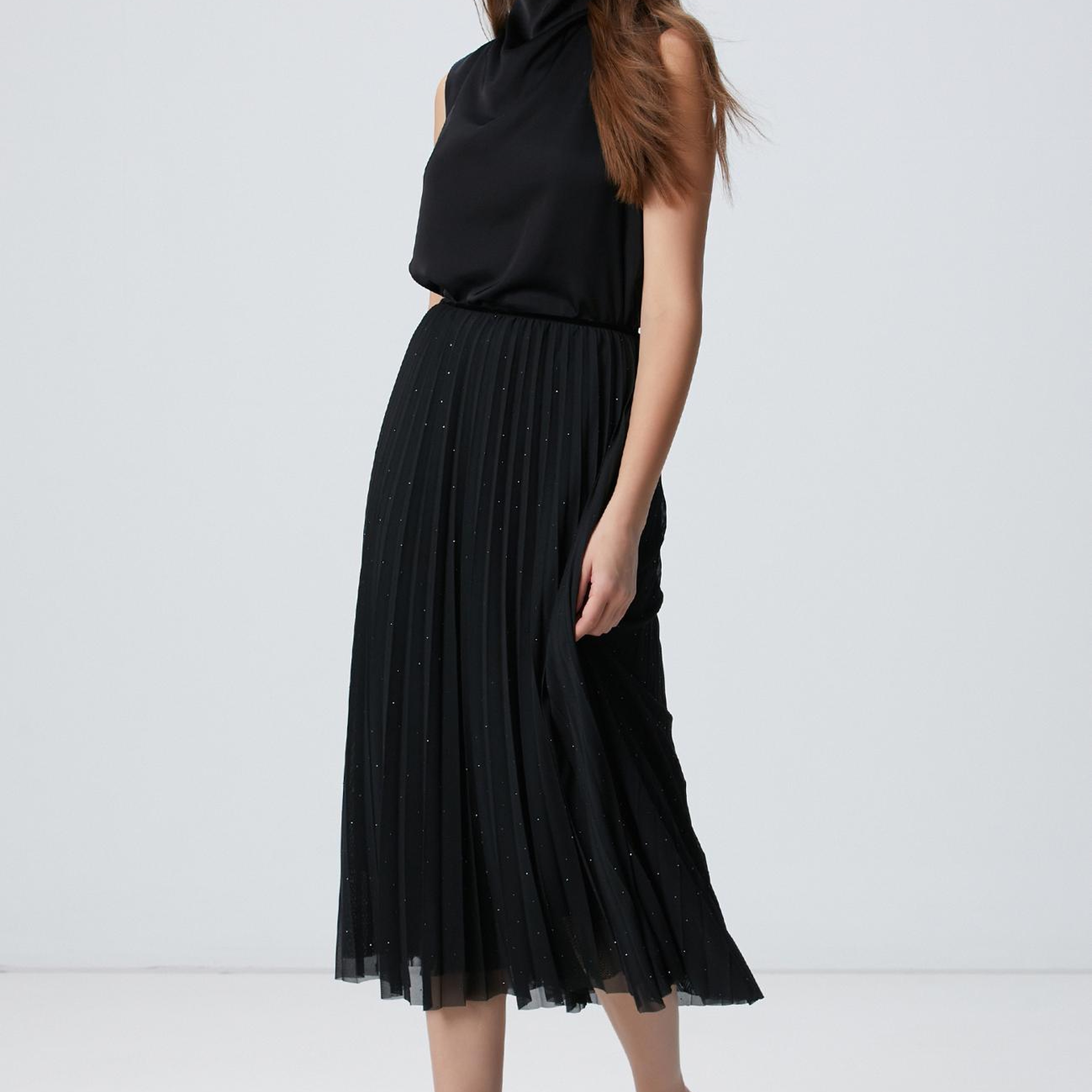 Network Kadın Siyah Payetli Tül Midi Etek