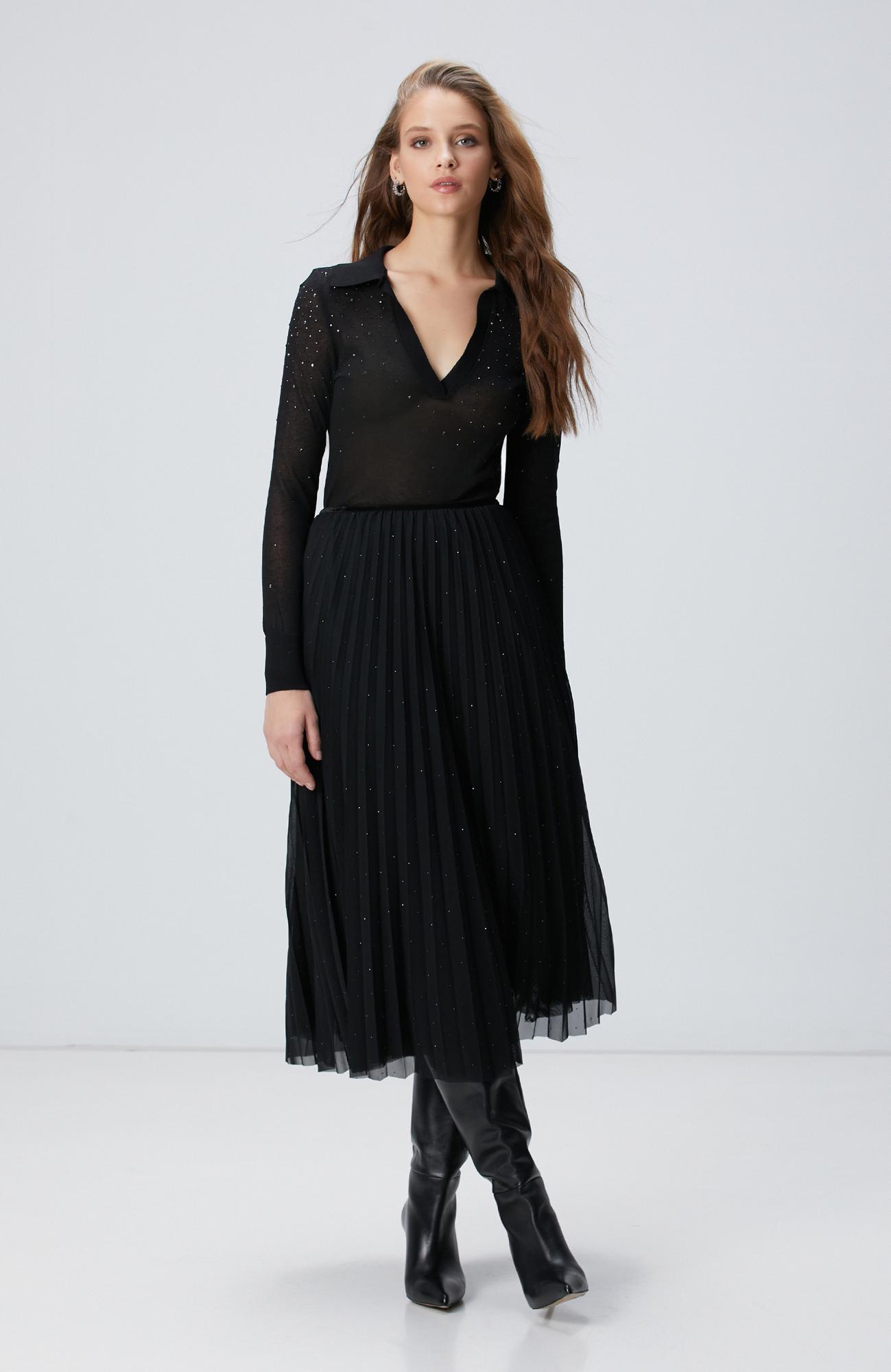 Network Kadın Siyah Payetli Tül Midi Etek