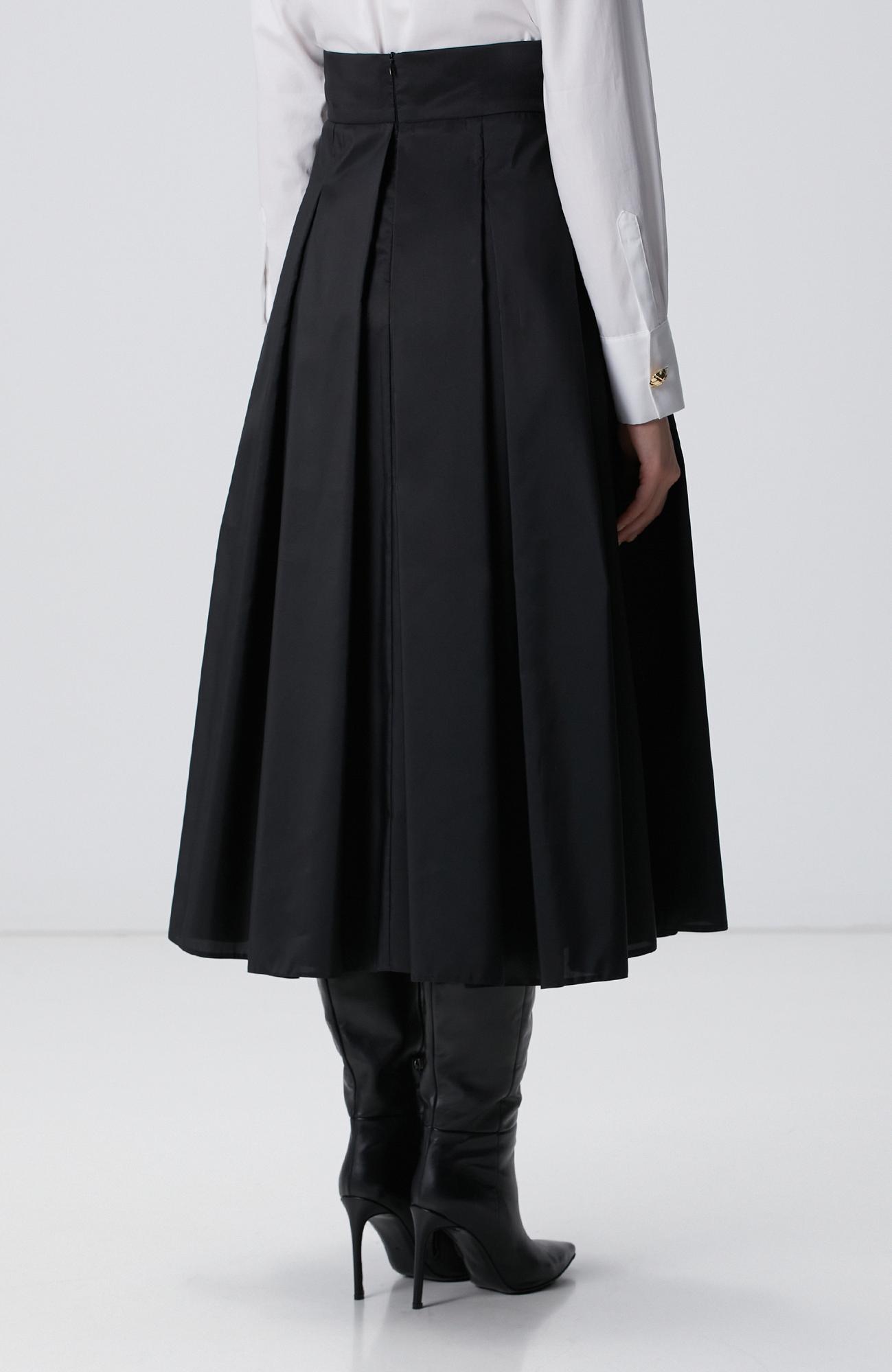 Network Kadın Siyah Midi Boy Pileli Saten Etek