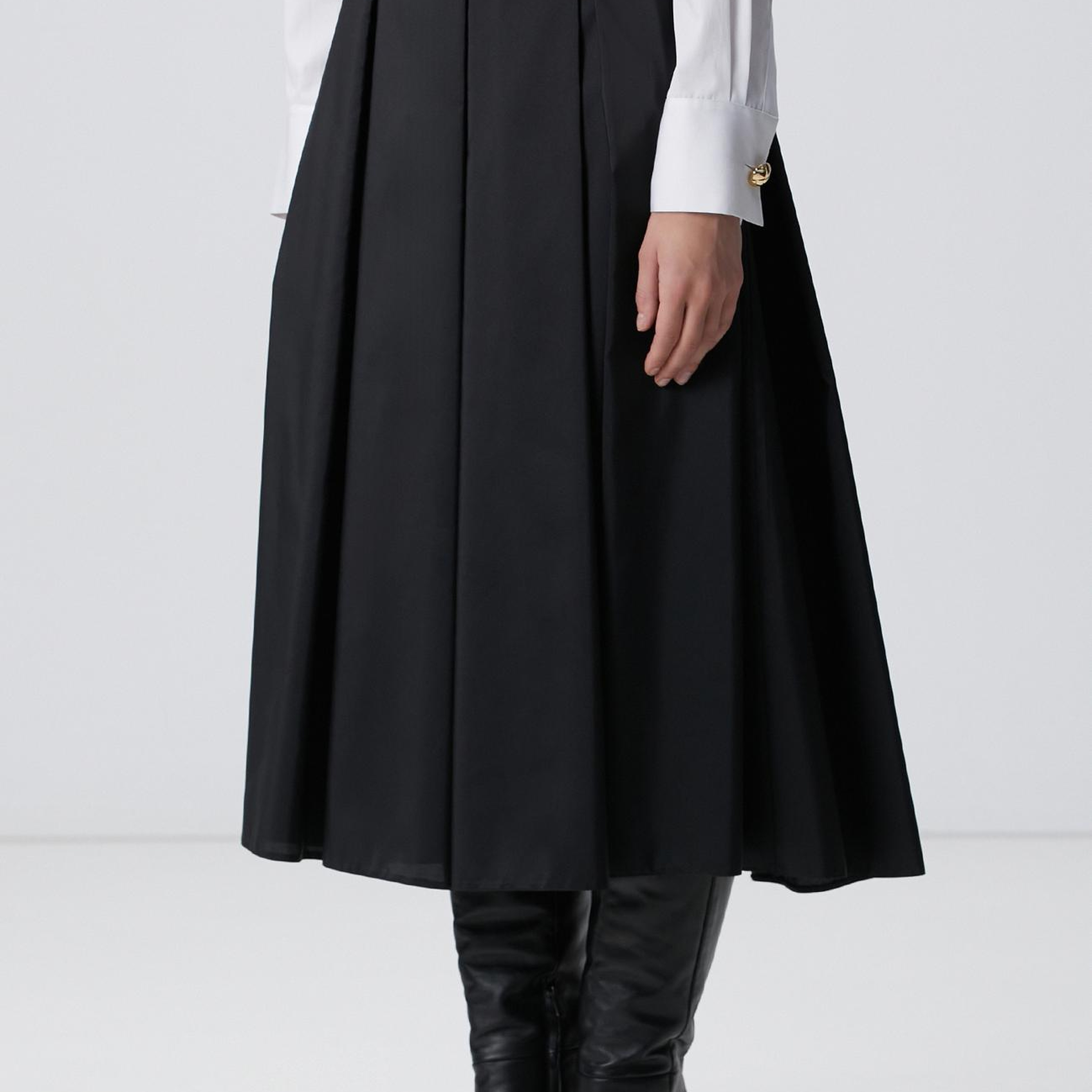 Network Kadın Siyah Midi Boy Pileli Saten Etek