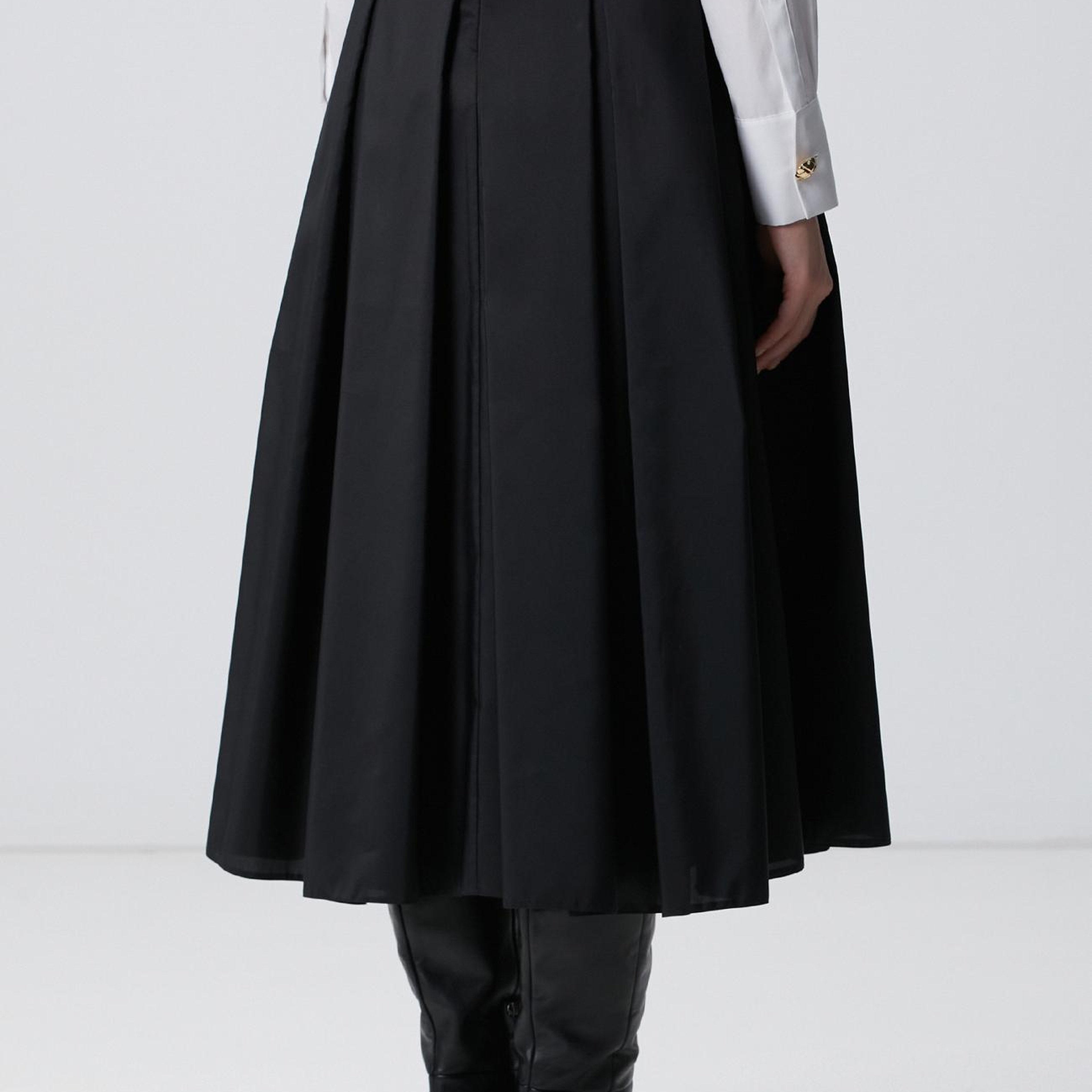 Network Kadın Siyah Midi Boy Pileli Saten Etek