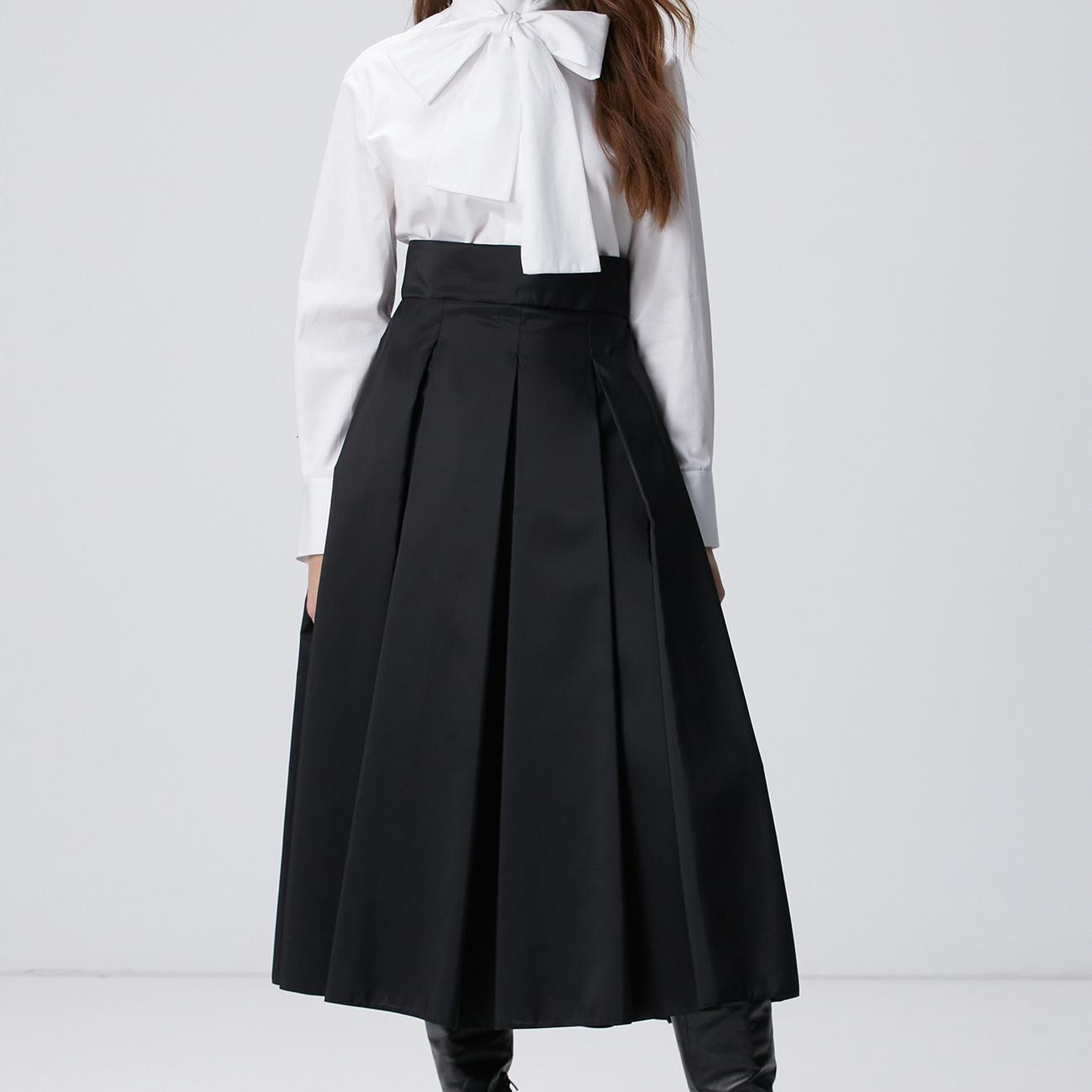 Network Kadın Siyah Midi Boy Pileli Saten Etek