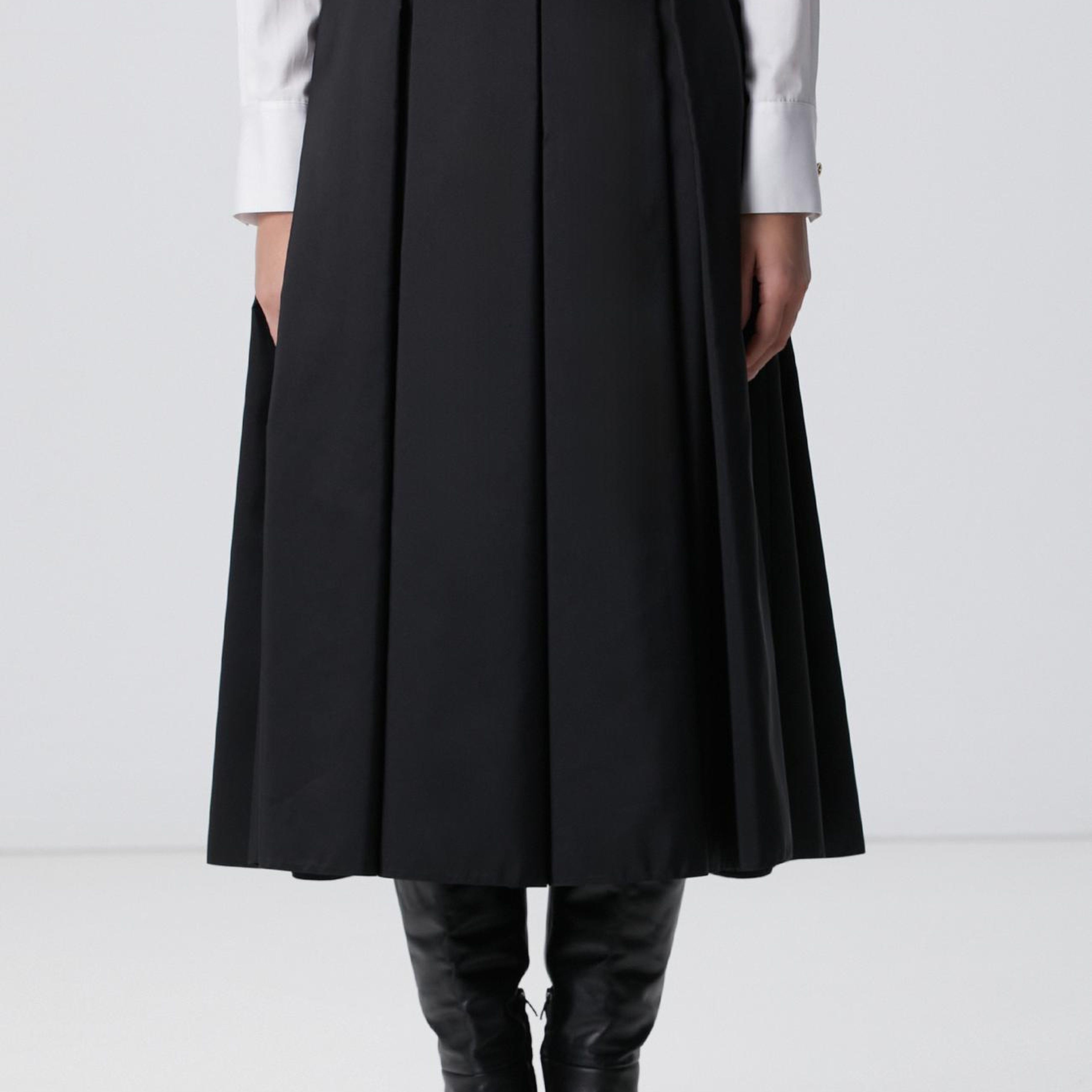 Network Kadın Siyah Midi Boy Pileli Saten Etek