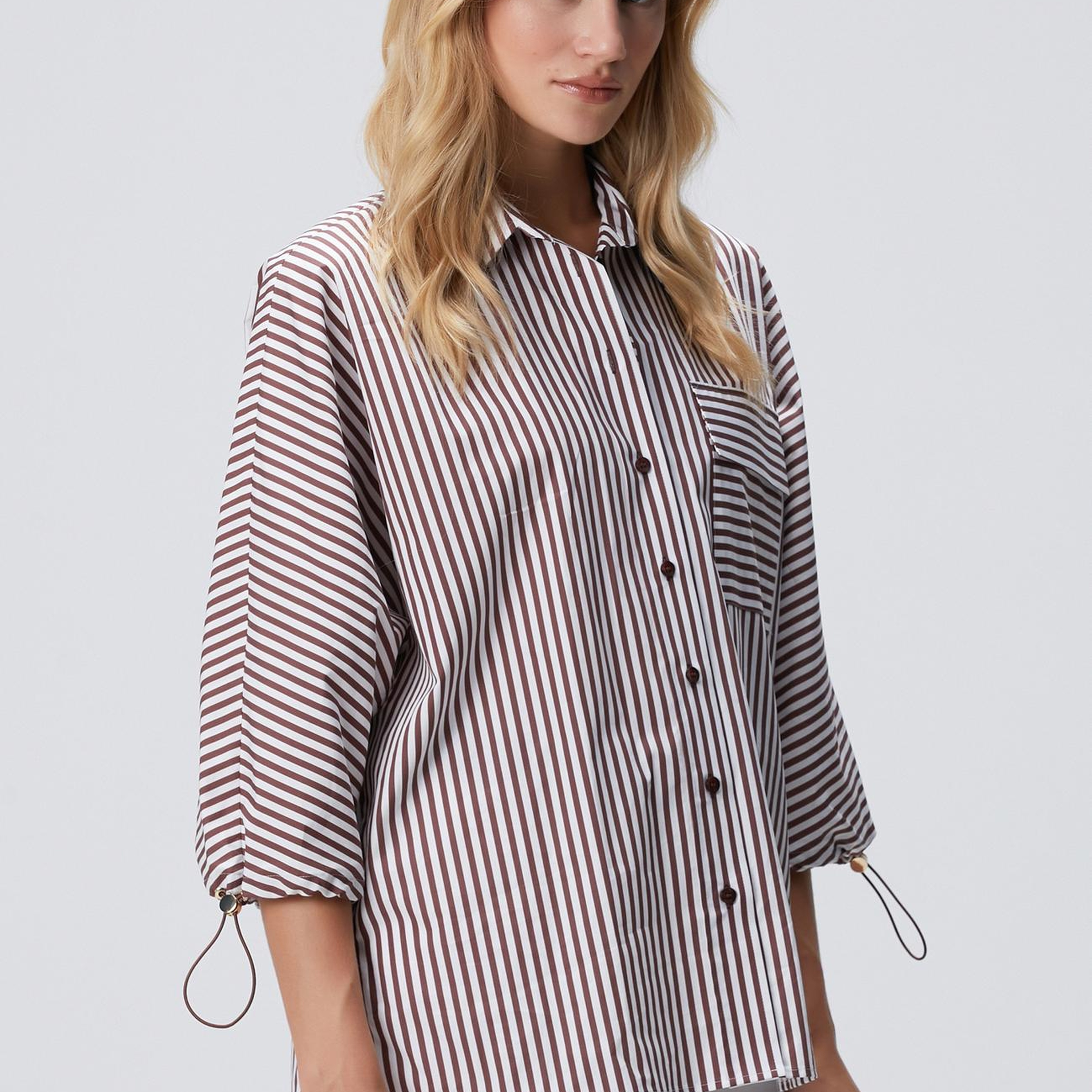 Network Kadın Bordo Kırık Beyaz Çizgi Desenli Gömlek