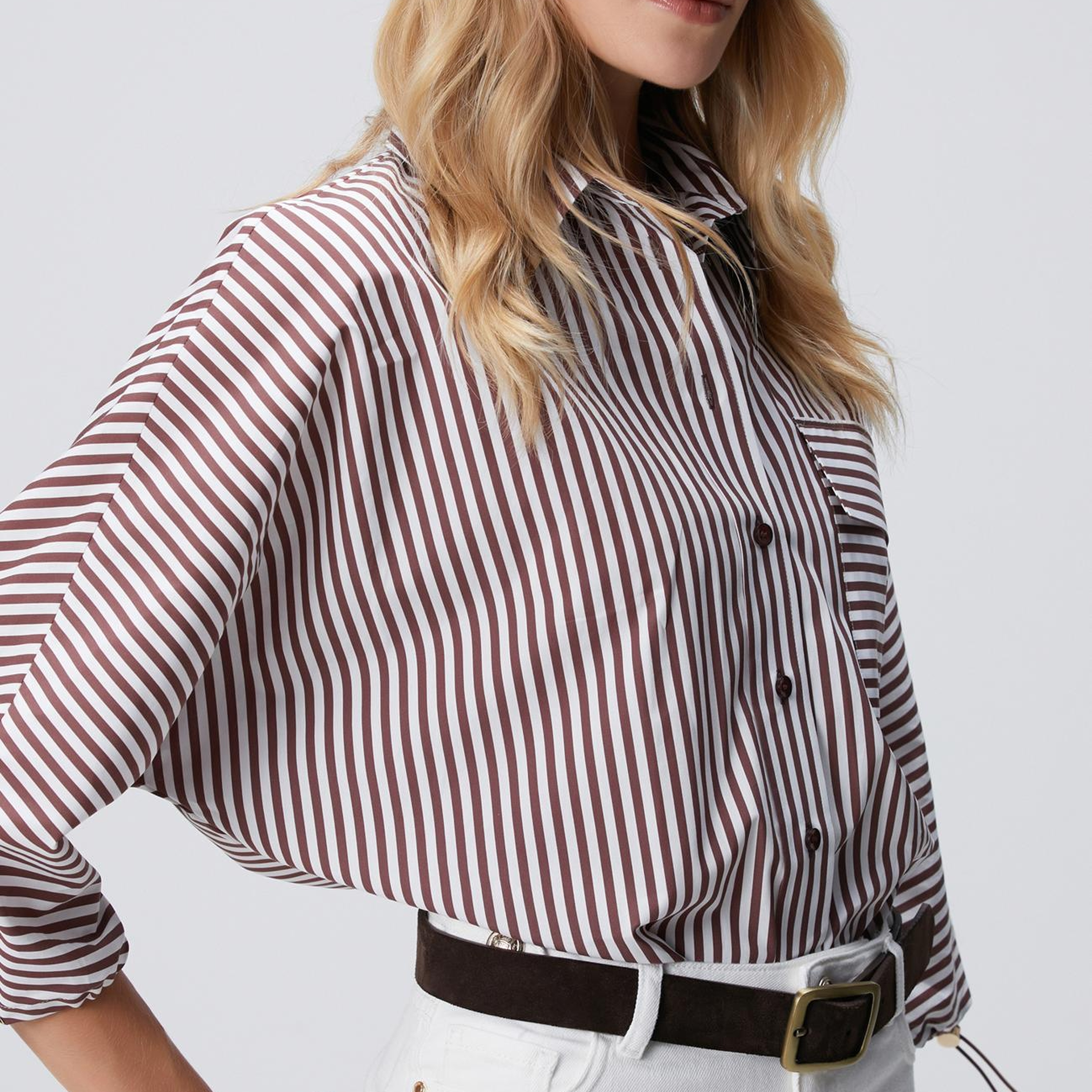 Network Kadın Bordo Kırık Beyaz Çizgi Desenli Gömlek