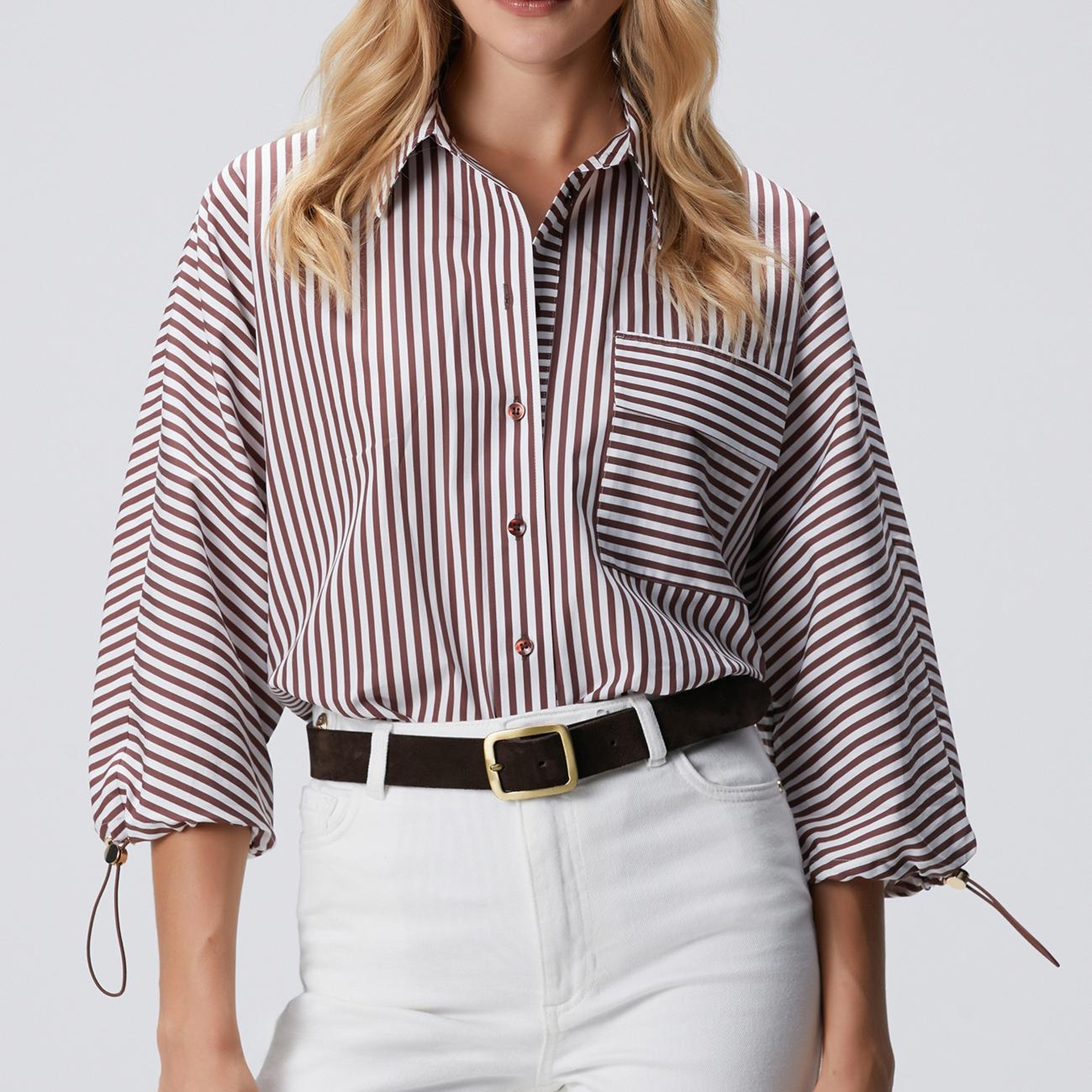 Network Kadın Bordo Kırık Beyaz Çizgi Desenli Gömlek