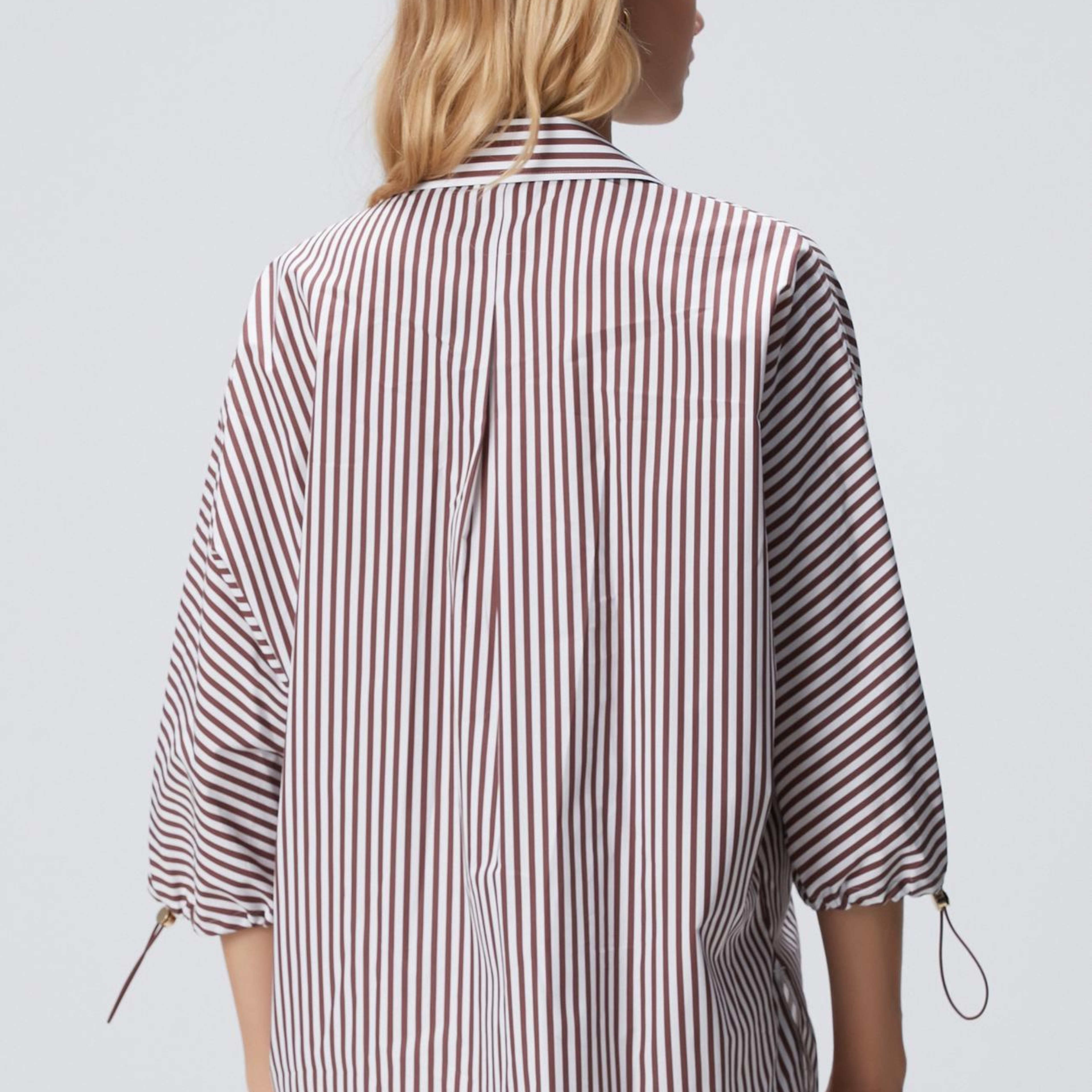 Network Kadın Bordo Kırık Beyaz Çizgi Desenli Gömlek