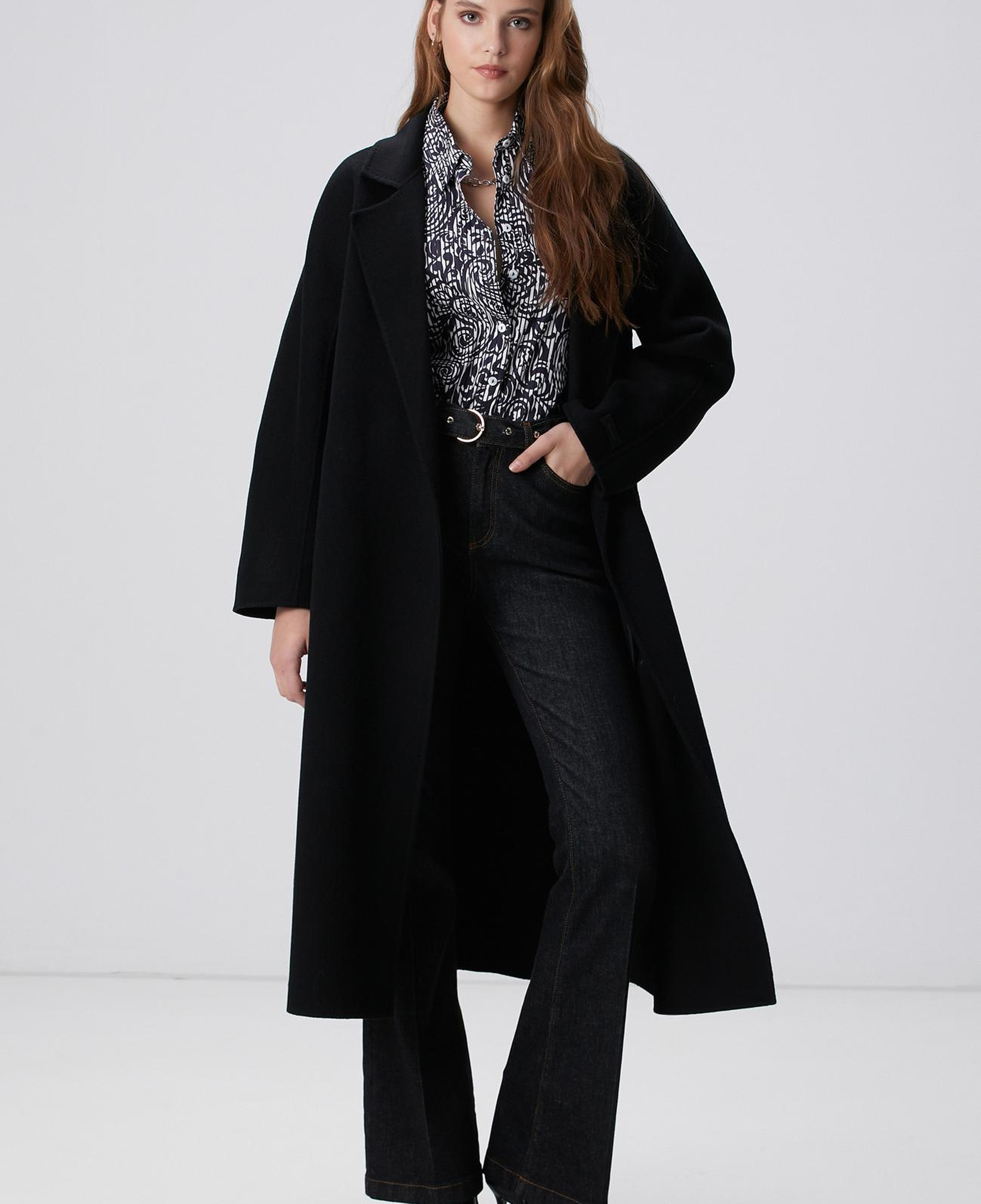 Network Kadın Lacivert Beyaz Desenli Gömlek