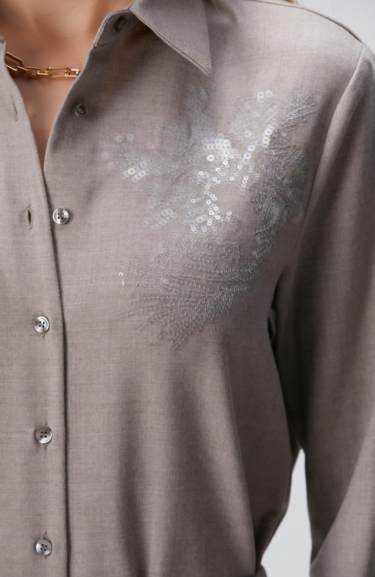 Network Kadın Bej Payetli Yün Karışımlı Gömlek