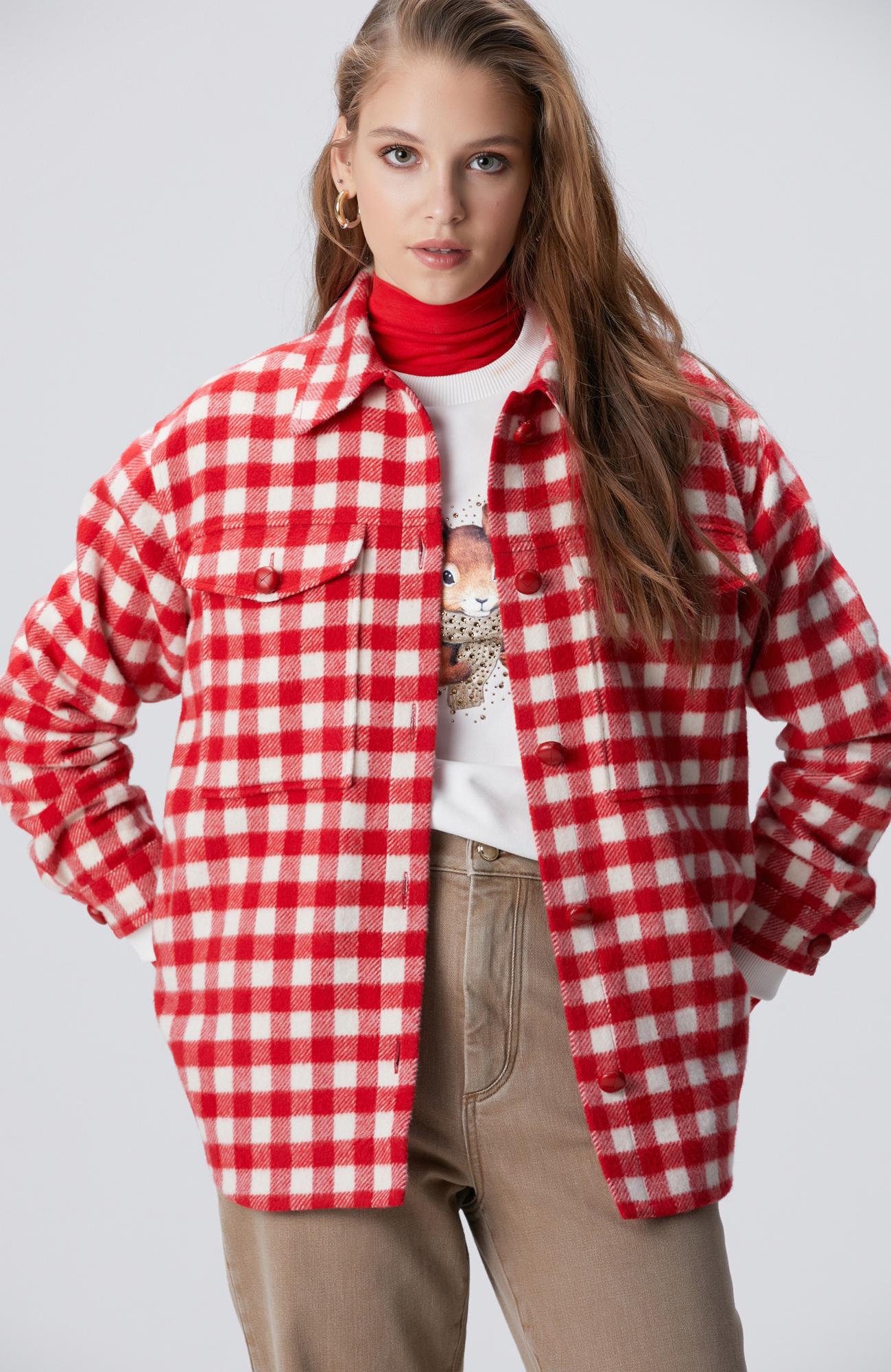 Network Kadın Kırmızı Kareli Dış Gömlek