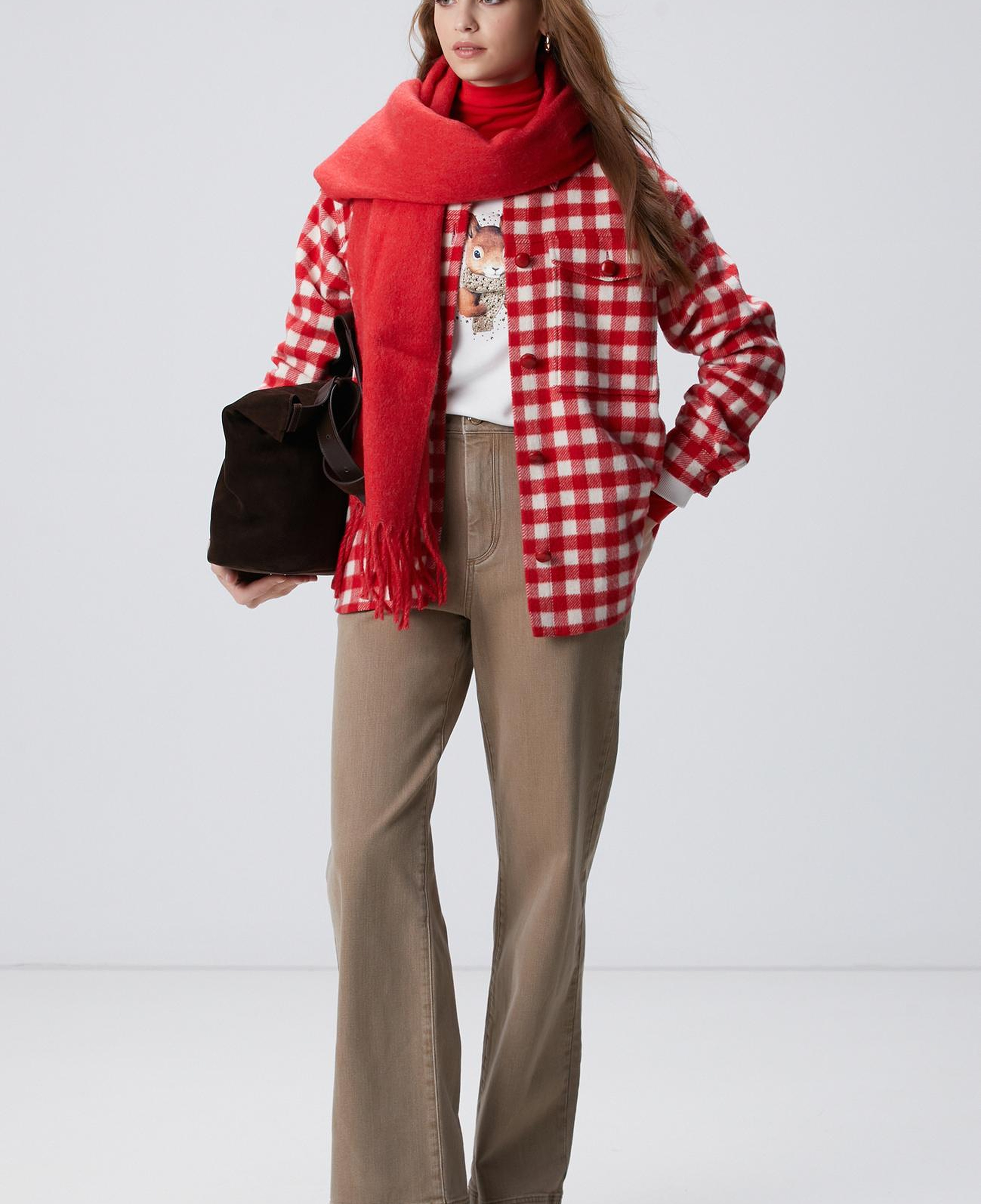 Network Kadın Kırmızı Kareli Dış Gömlek