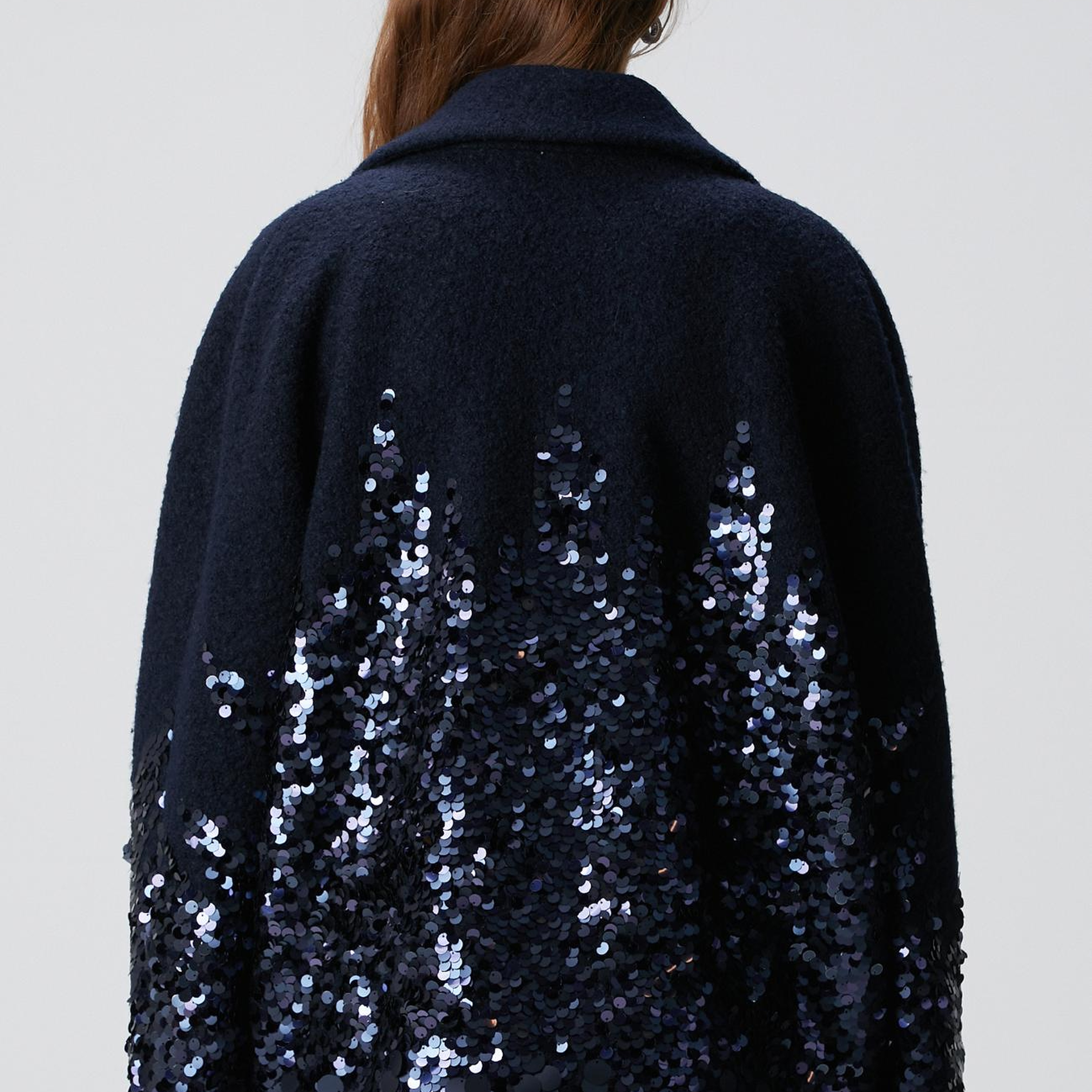 Network Kadın Lacivert Yün Karışımlı Payet Detaylı Kaban