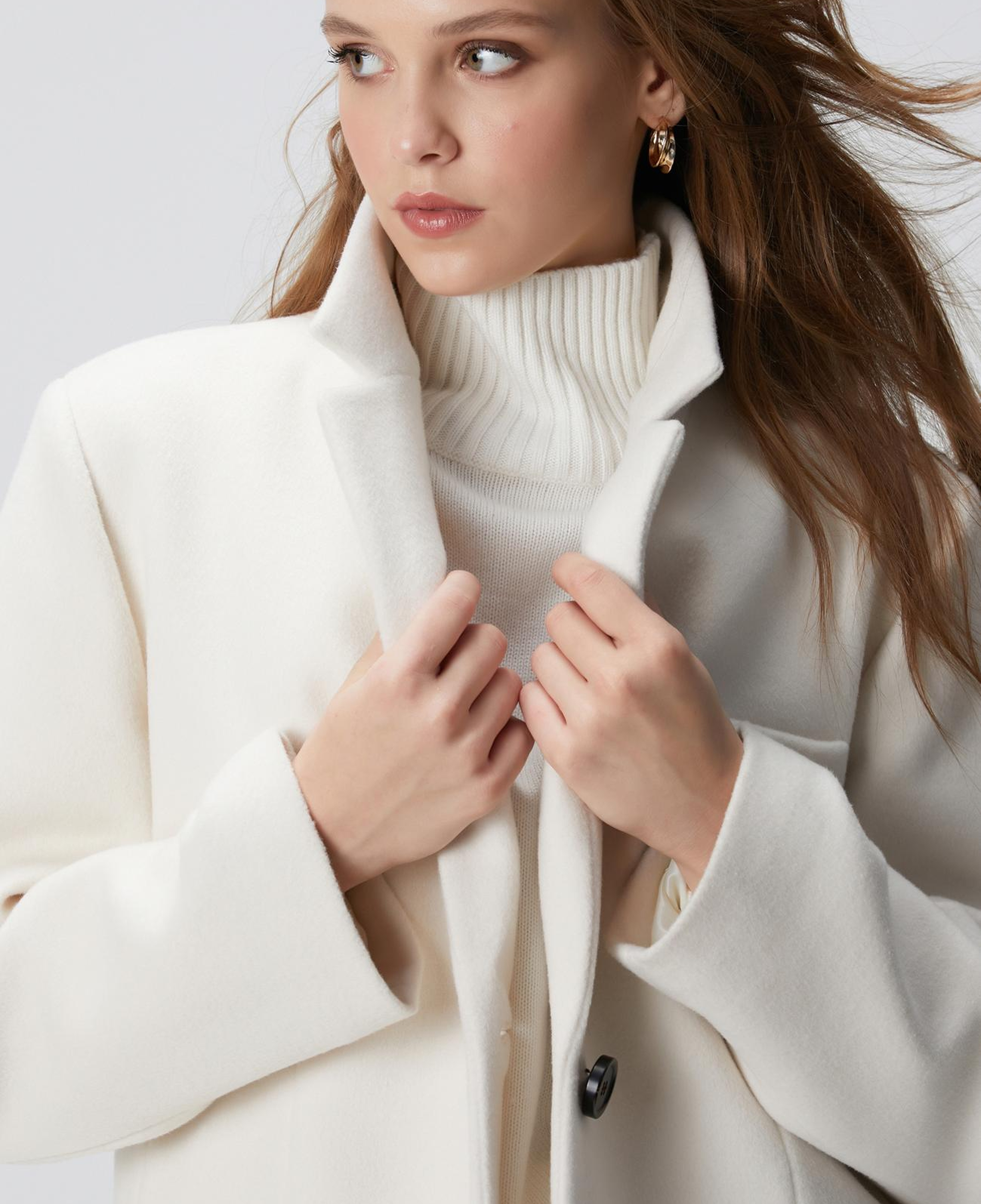 Network Kadın Beyaz Yün Karışımlı Kaban