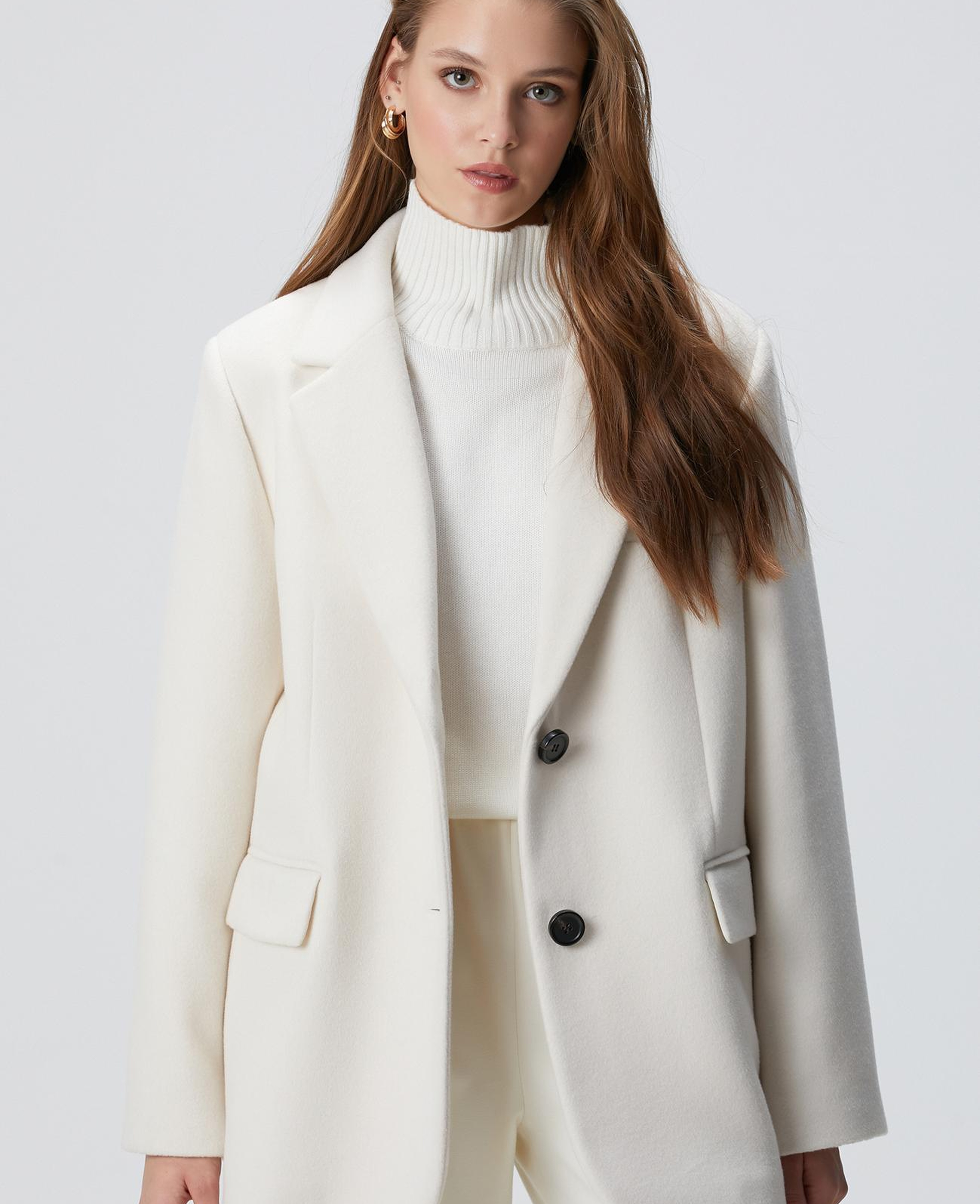 Network Kadın Beyaz Yün Karışımlı Kaban