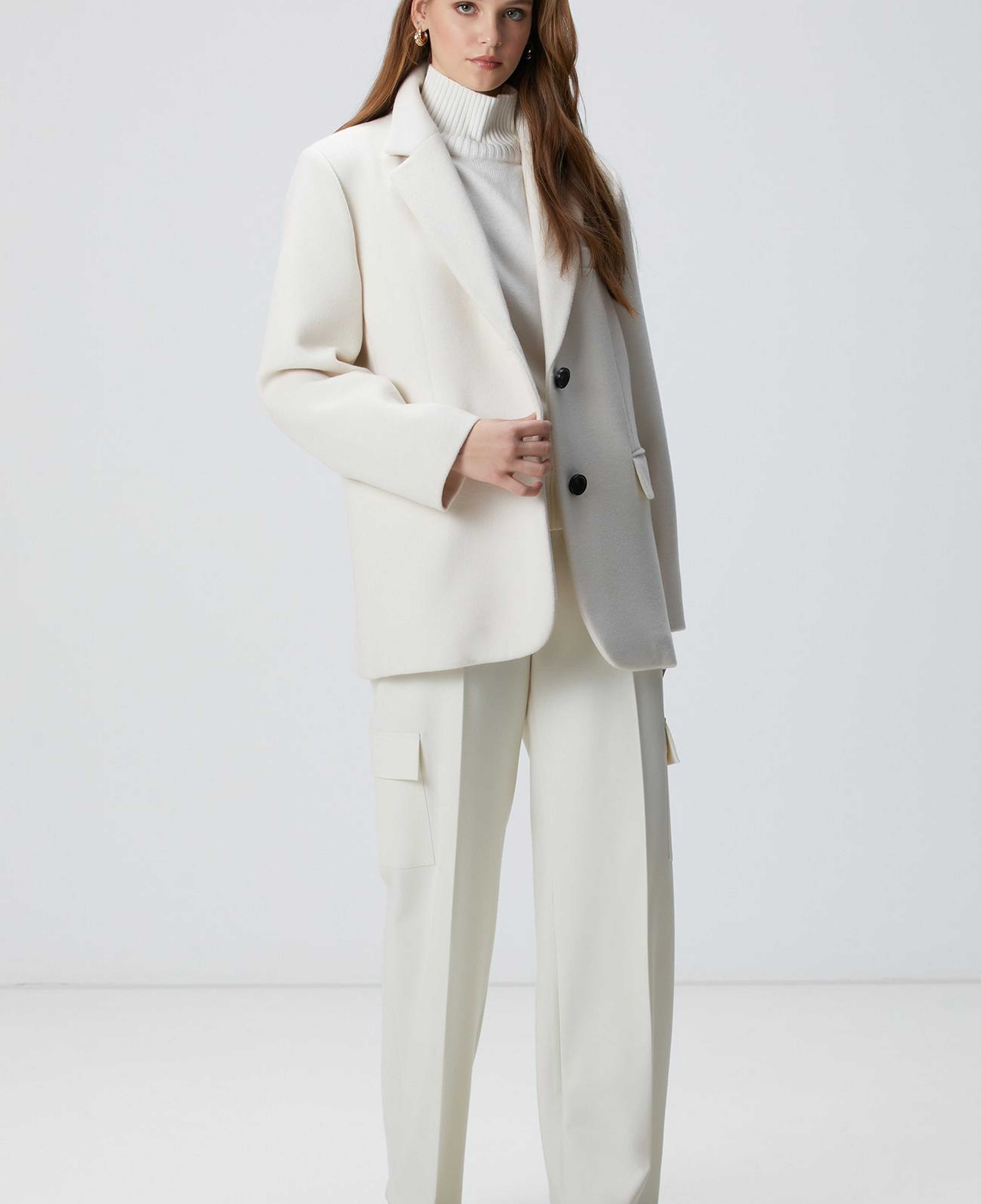 Network Kadın Beyaz Yün Karışımlı Kaban