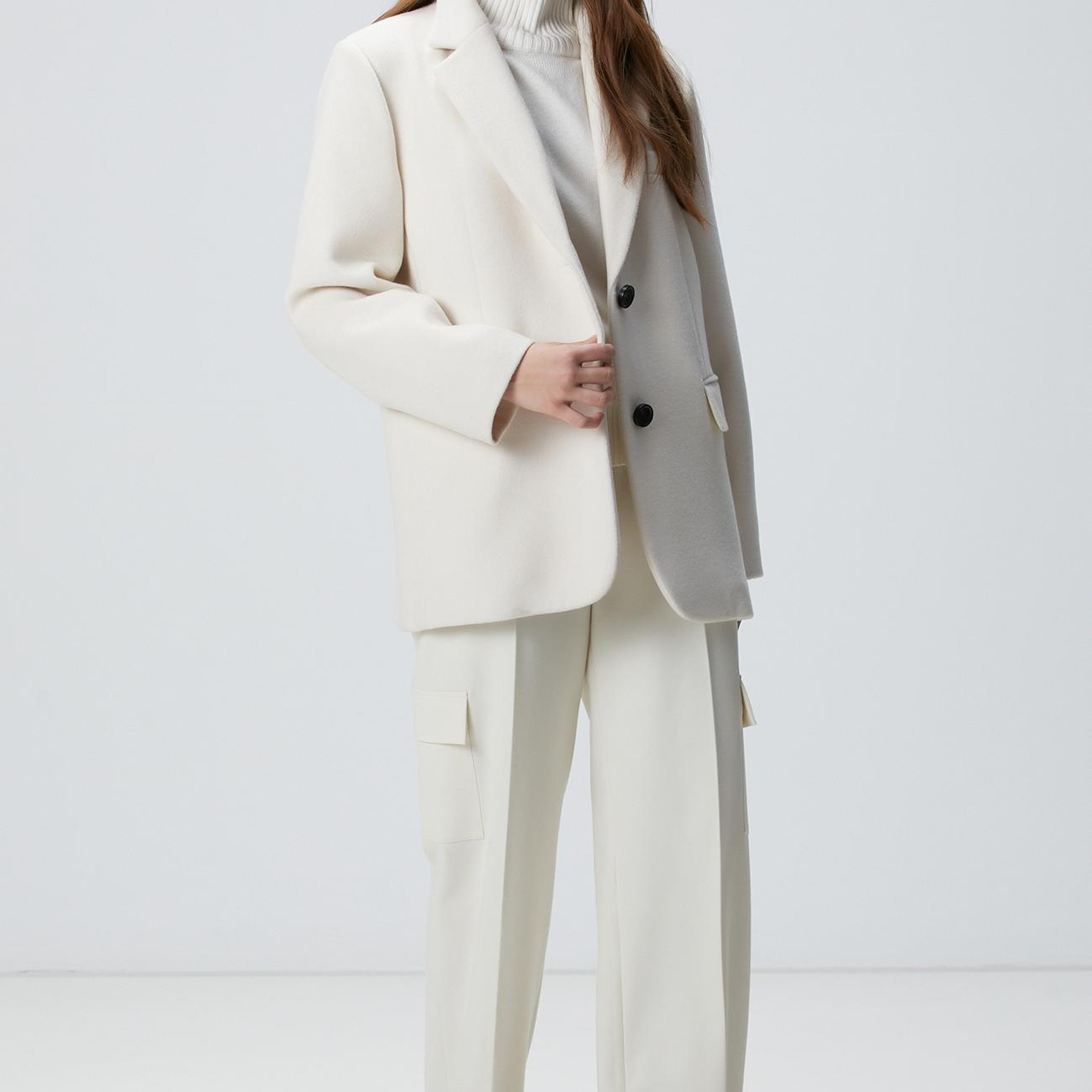 Network Kadın Beyaz Yün Karışımlı Kaban