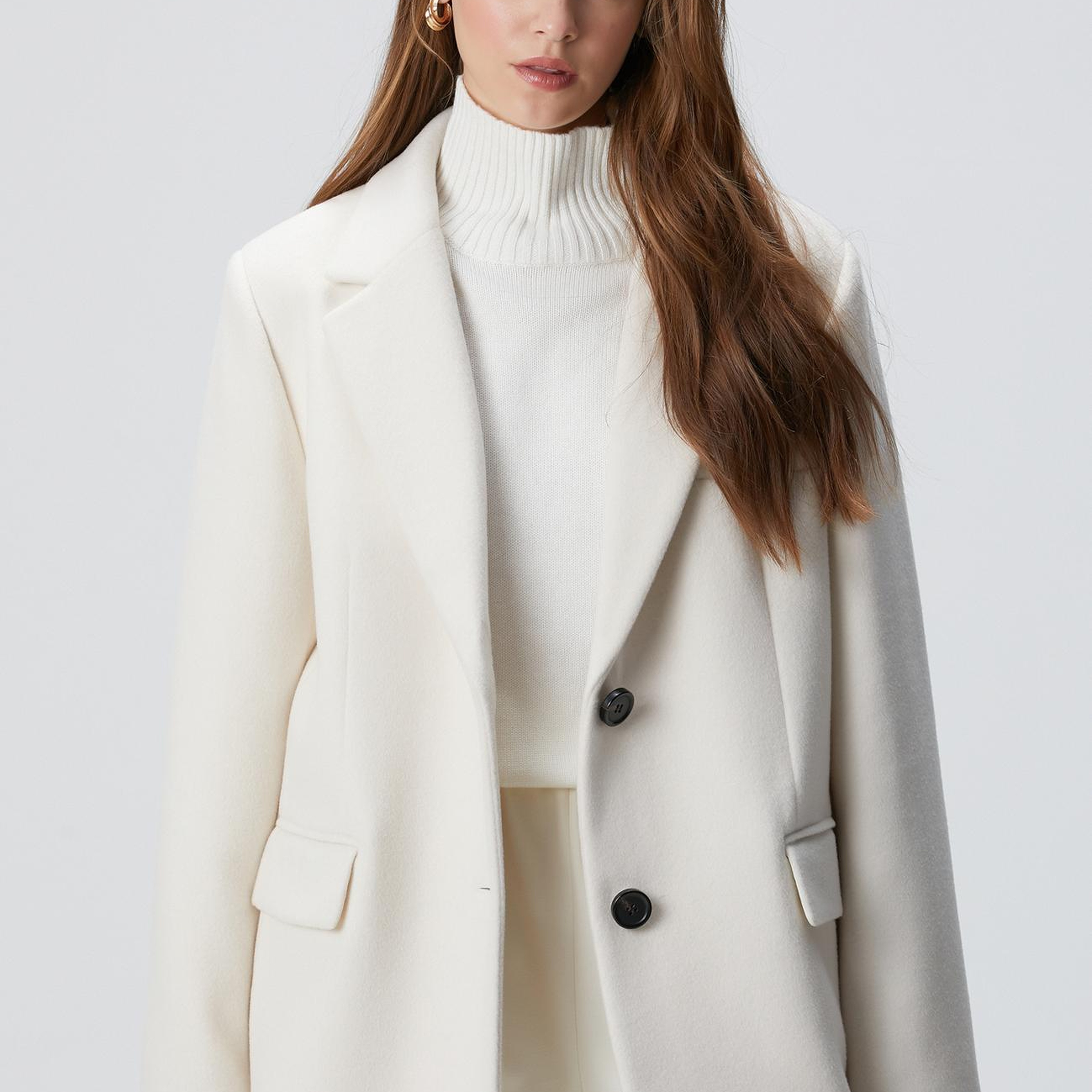 Network Kadın Beyaz Yün Karışımlı Kaban