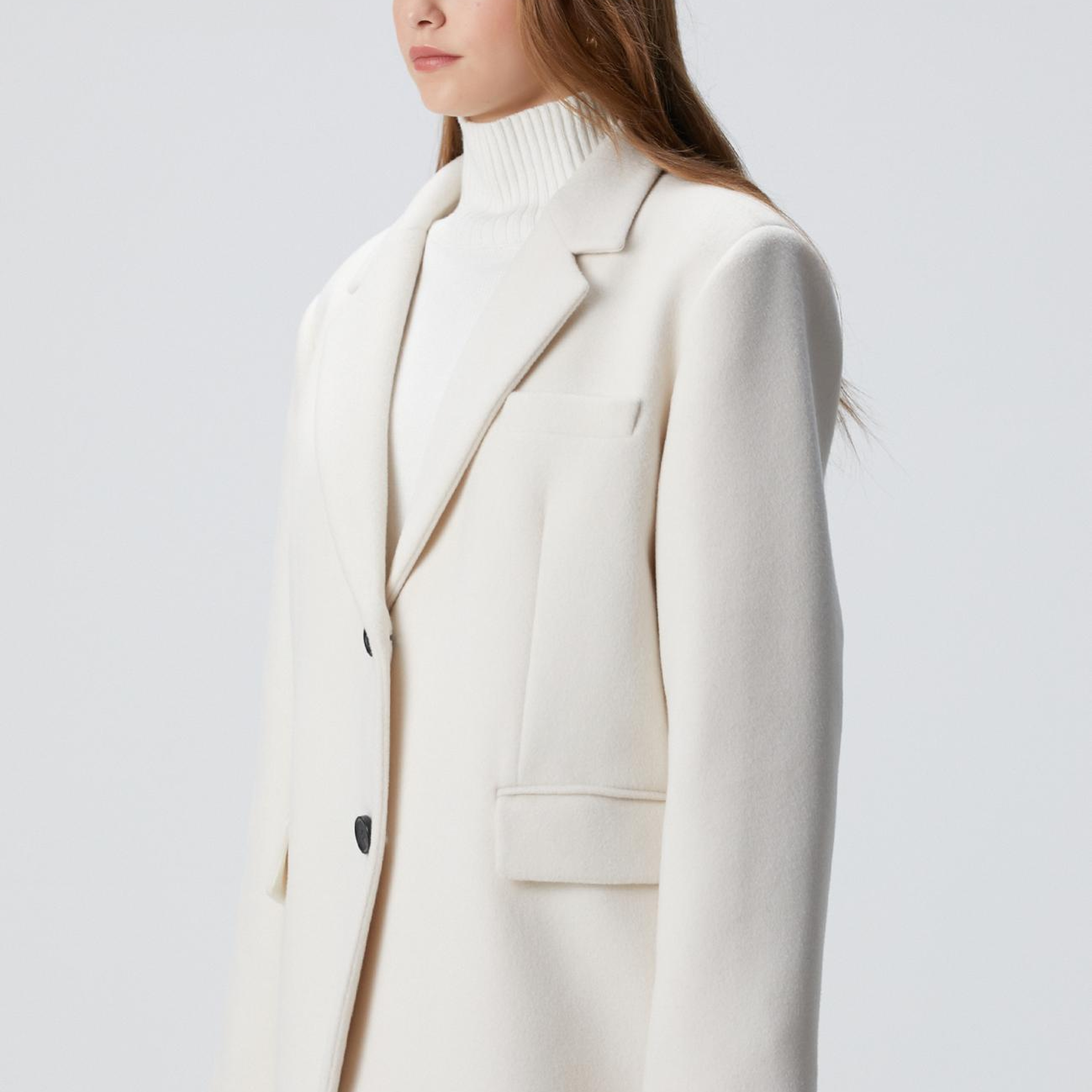 Network Kadın Beyaz Yün Karışımlı Kaban