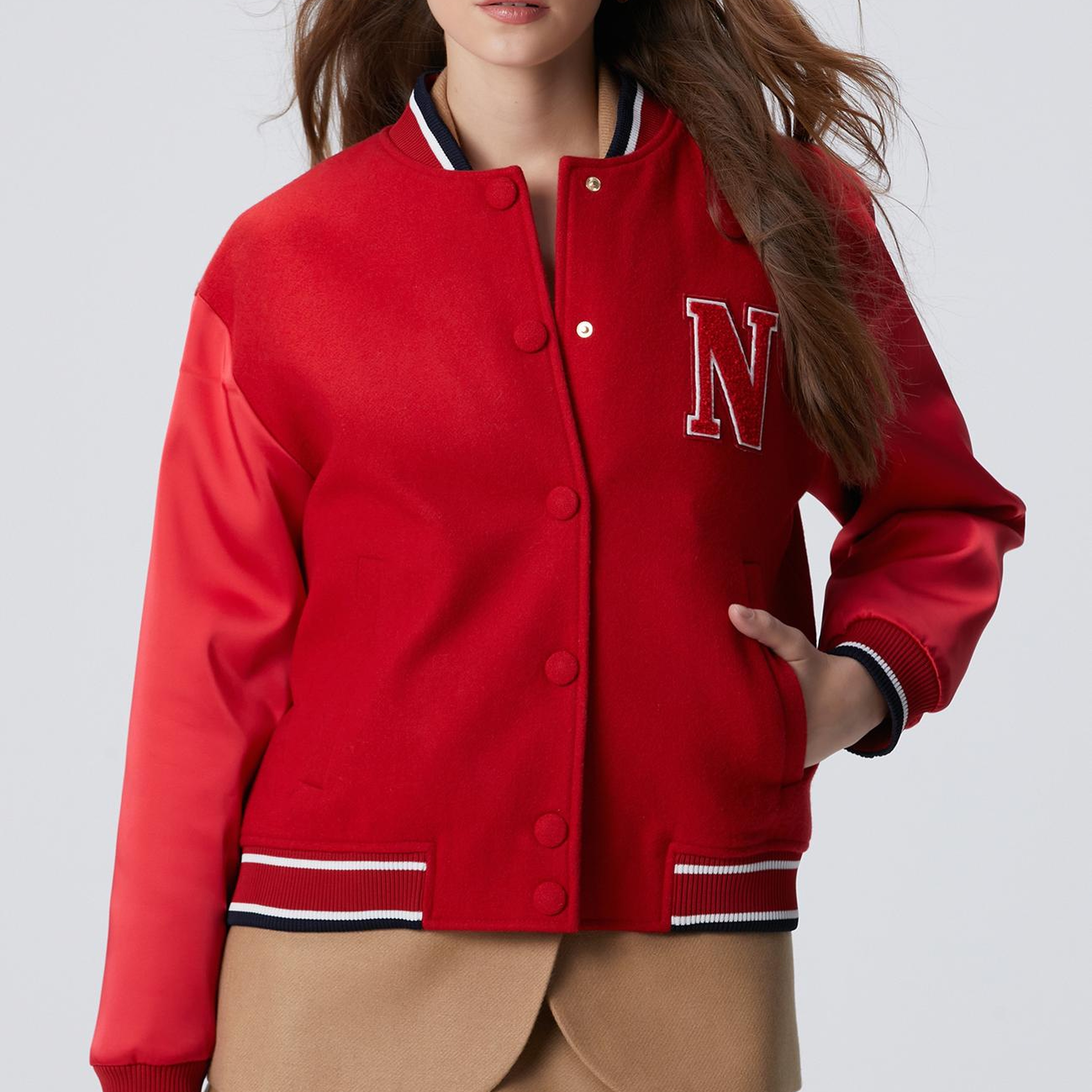 Network Kadın Kırmızı Yün Karışımlı Bomber Mont