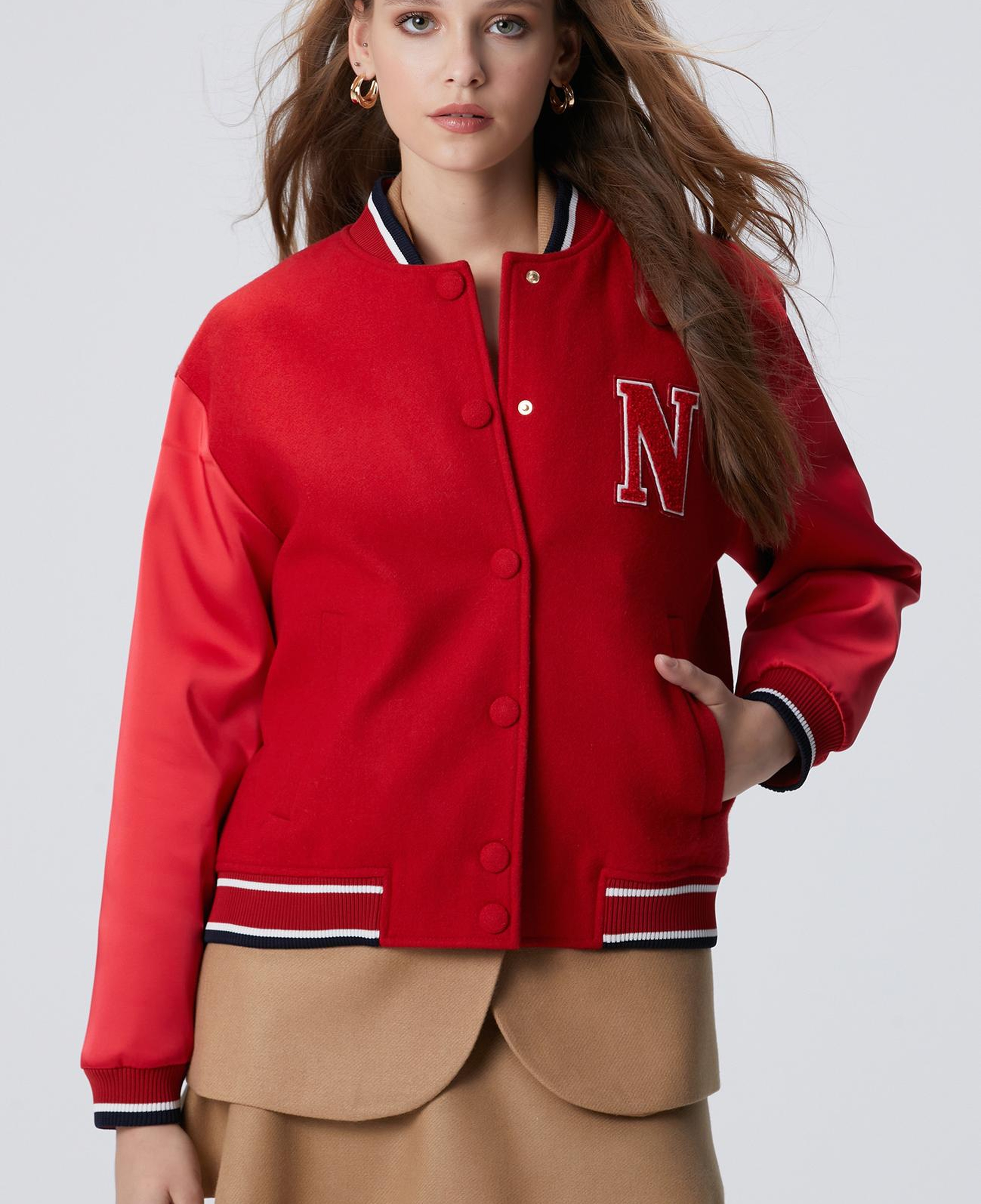 Network Kadın Kırmızı Yün Karışımlı Bomber Mont