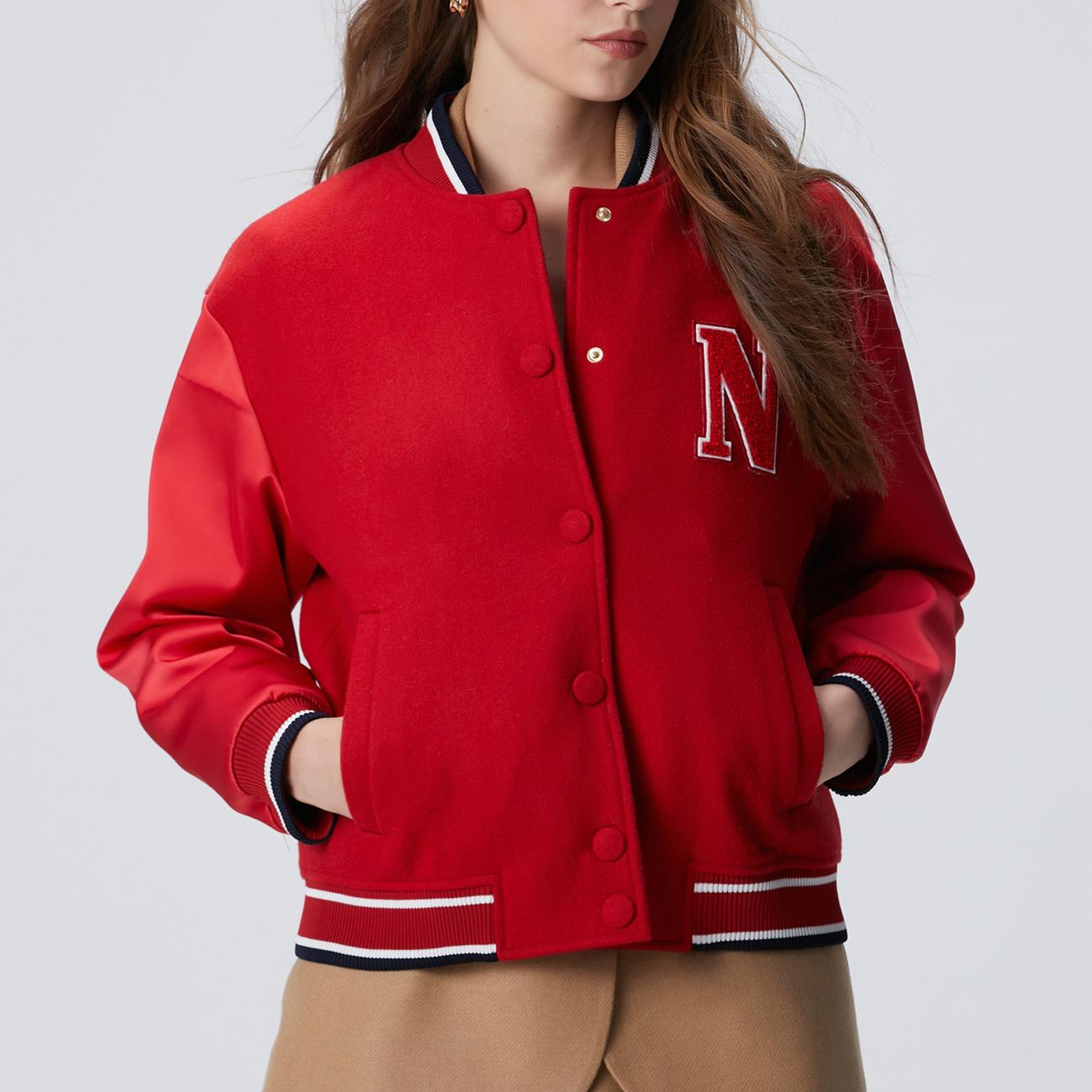 Network Kadın Kırmızı Yün Karışımlı Bomber Mont