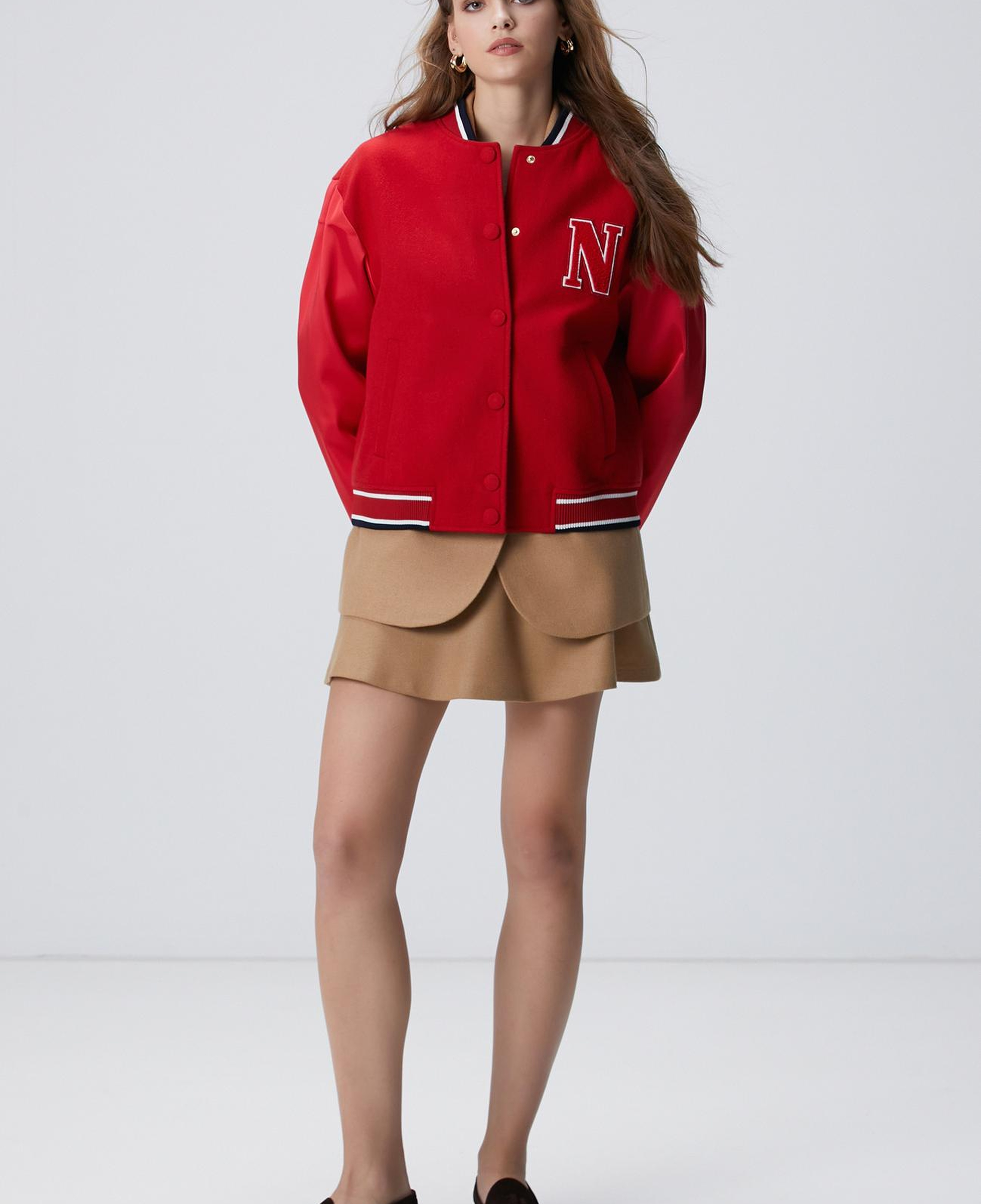 Network Kadın Kırmızı Yün Karışımlı Bomber Mont