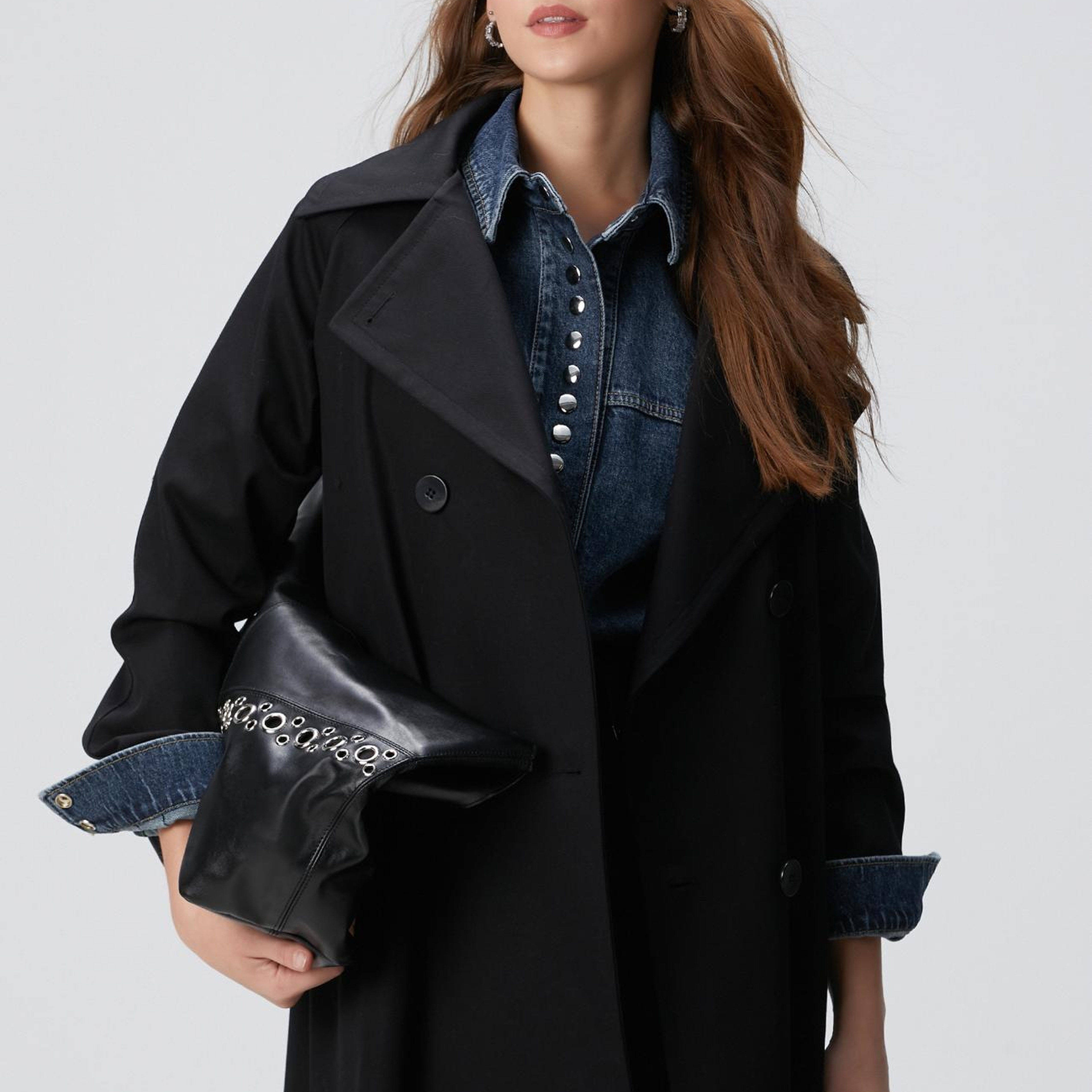 Network Kadın Siyah Kruvaze Trençkot