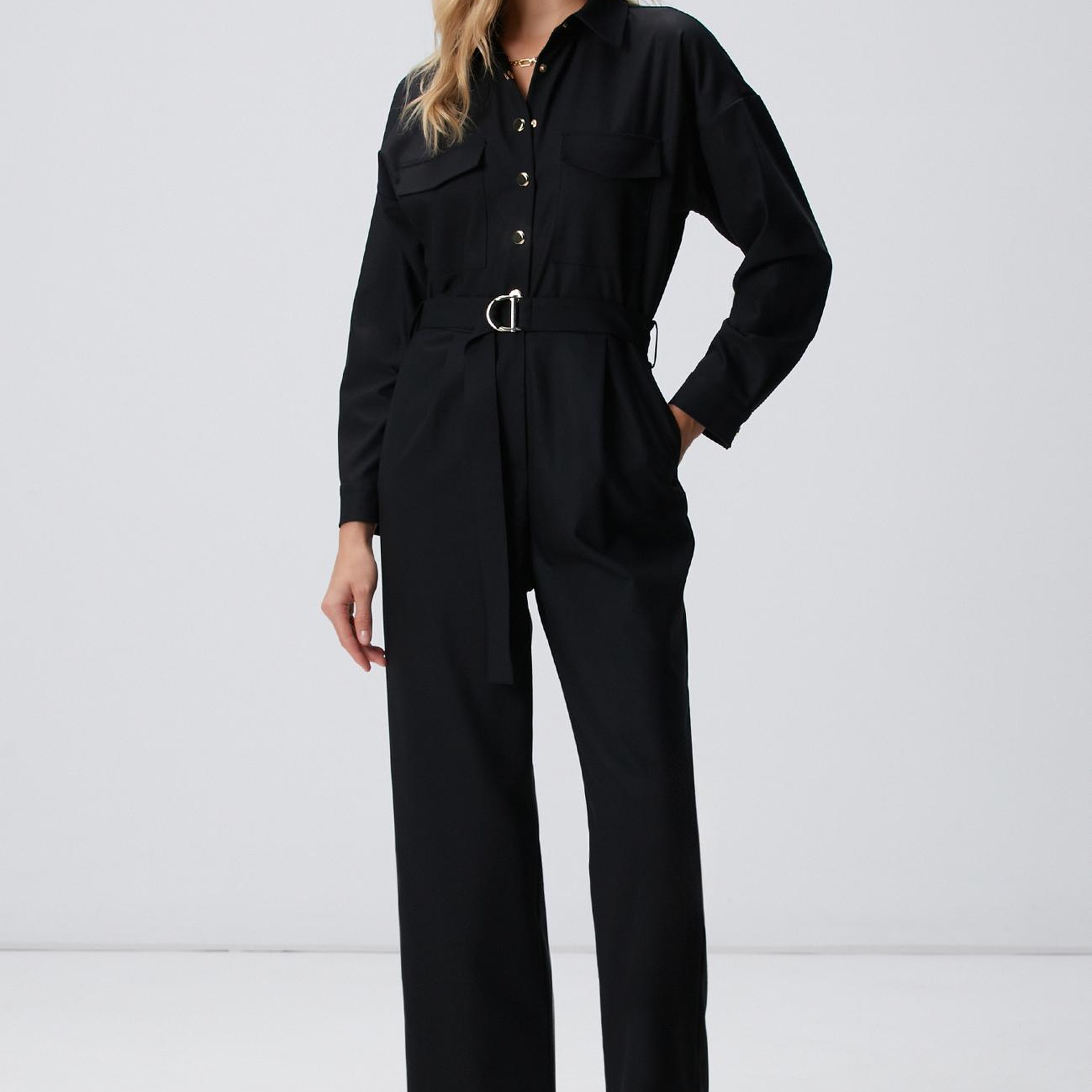 Network Kadın Siyah Cep Kapaklı Tulum