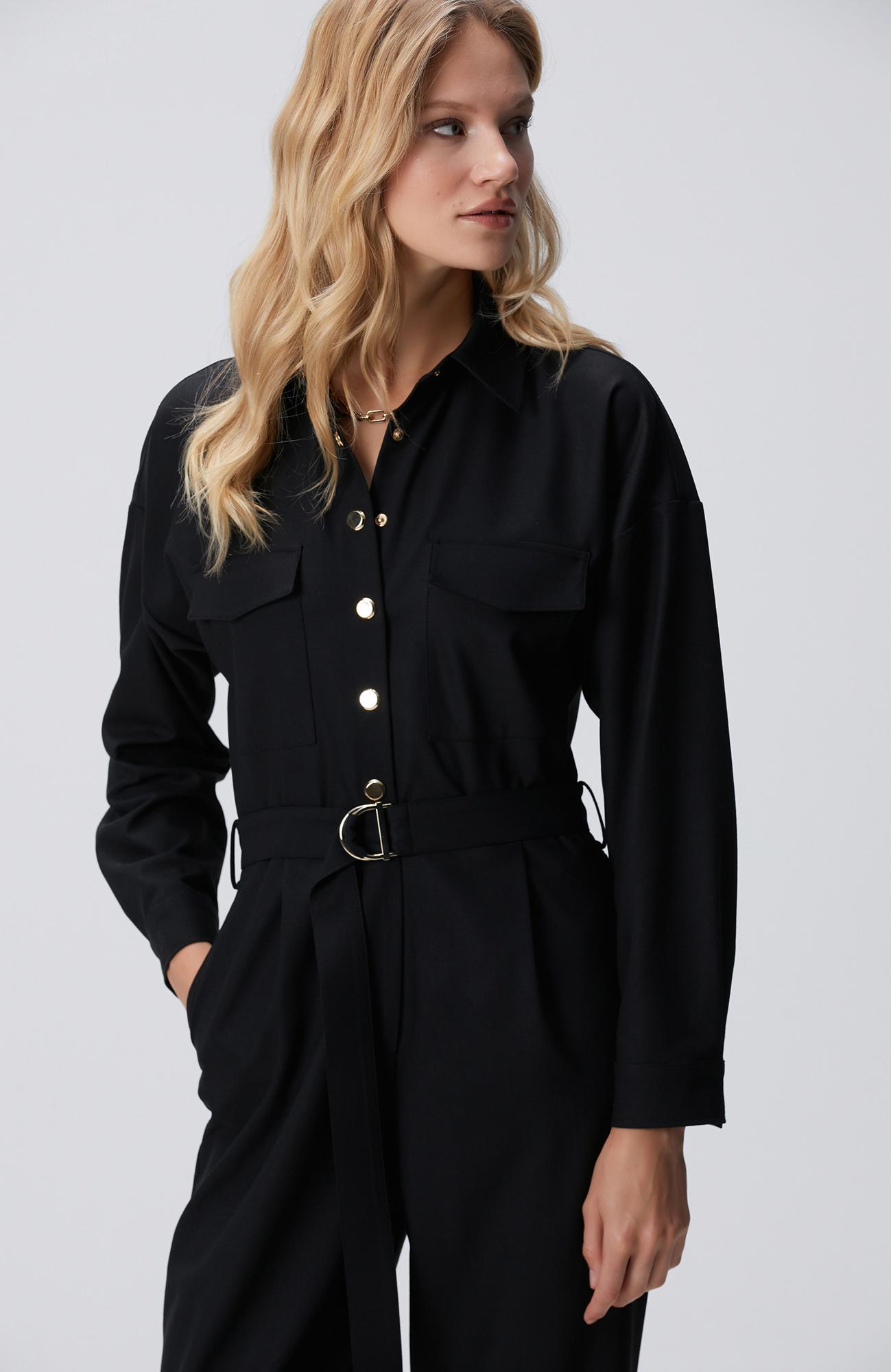 Network Kadın Siyah Cep Kapaklı Tulum