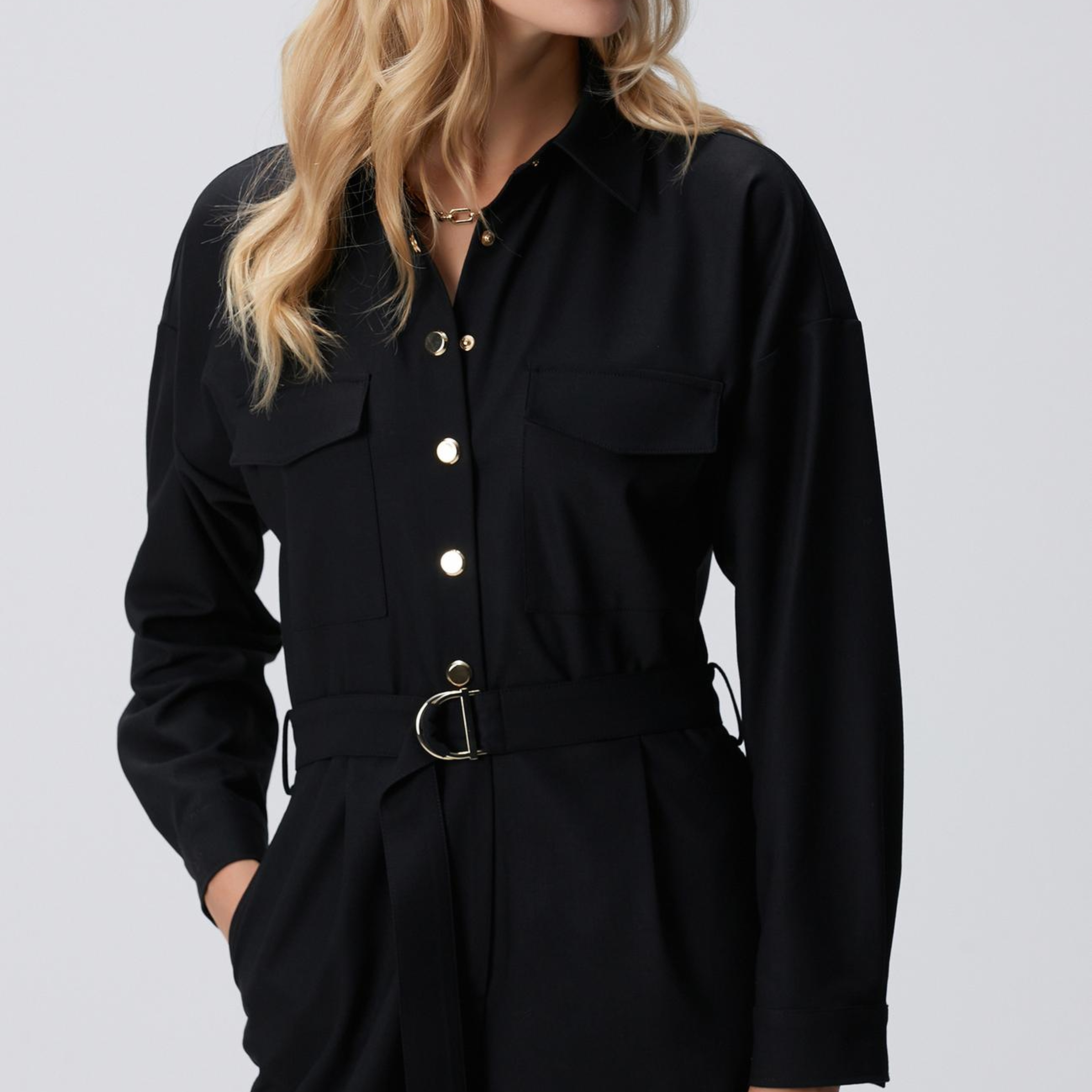 Network Kadın Siyah Cep Kapaklı Tulum