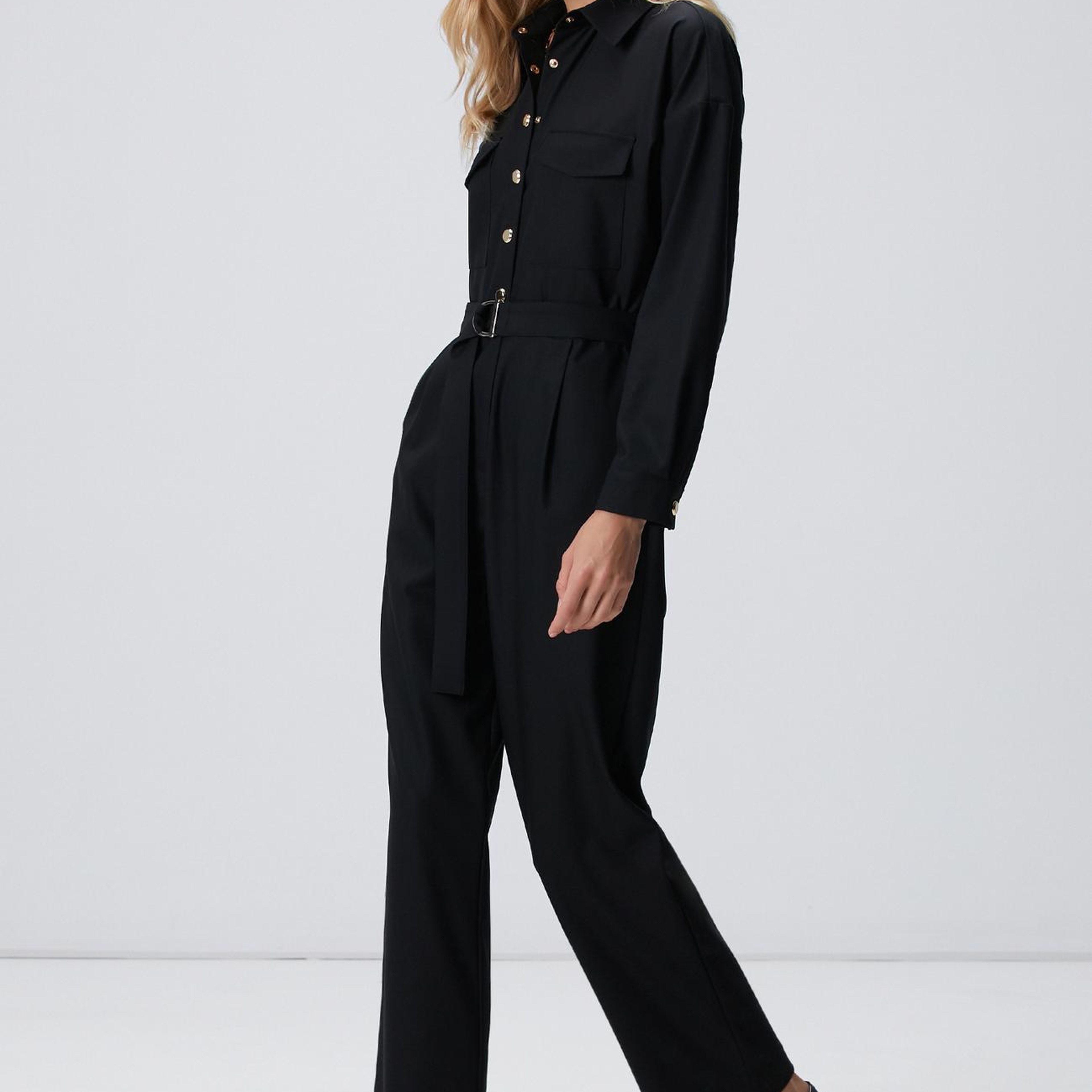 Network Kadın Siyah Cep Kapaklı Tulum