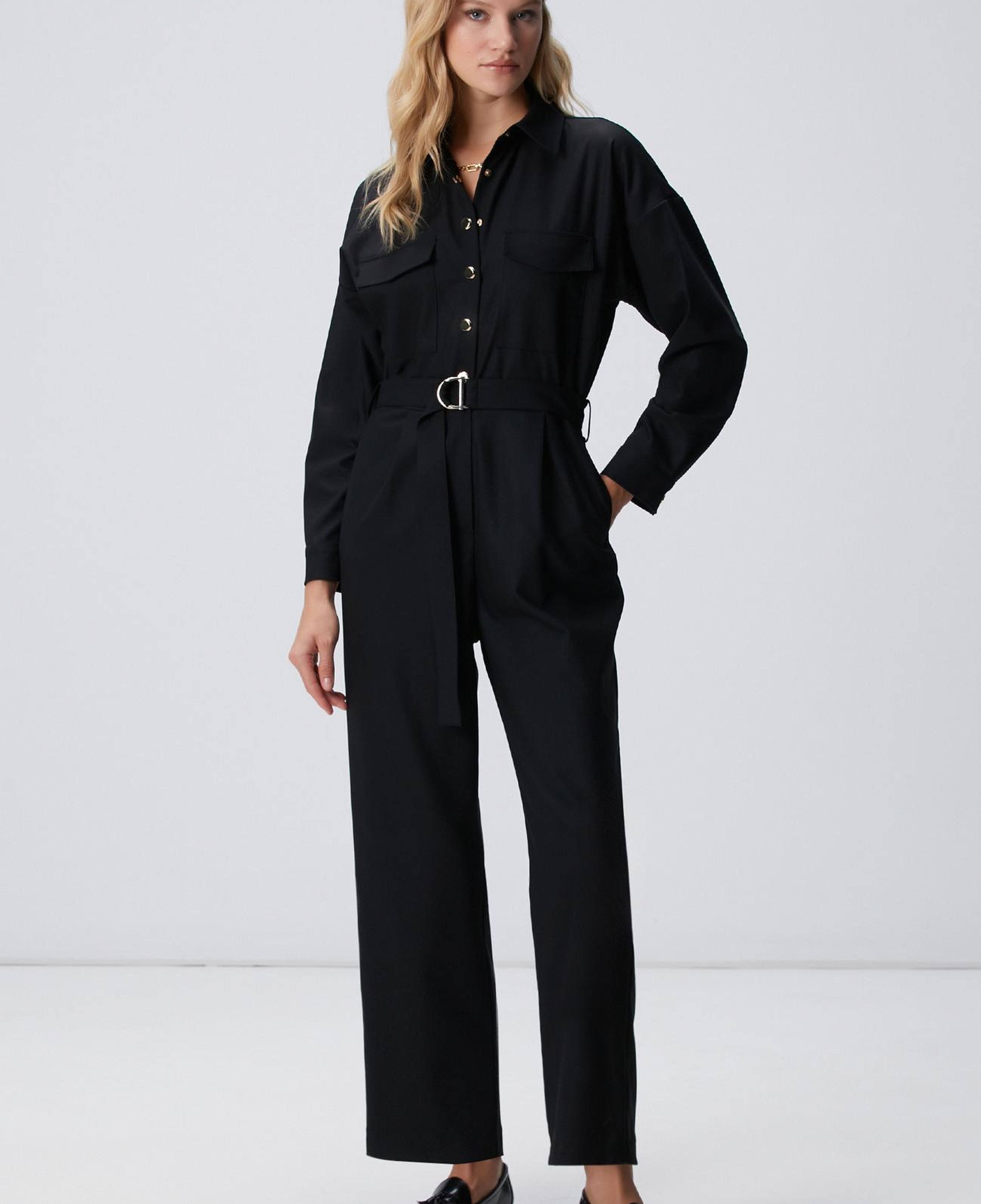 Network Kadın Siyah Cep Kapaklı Tulum