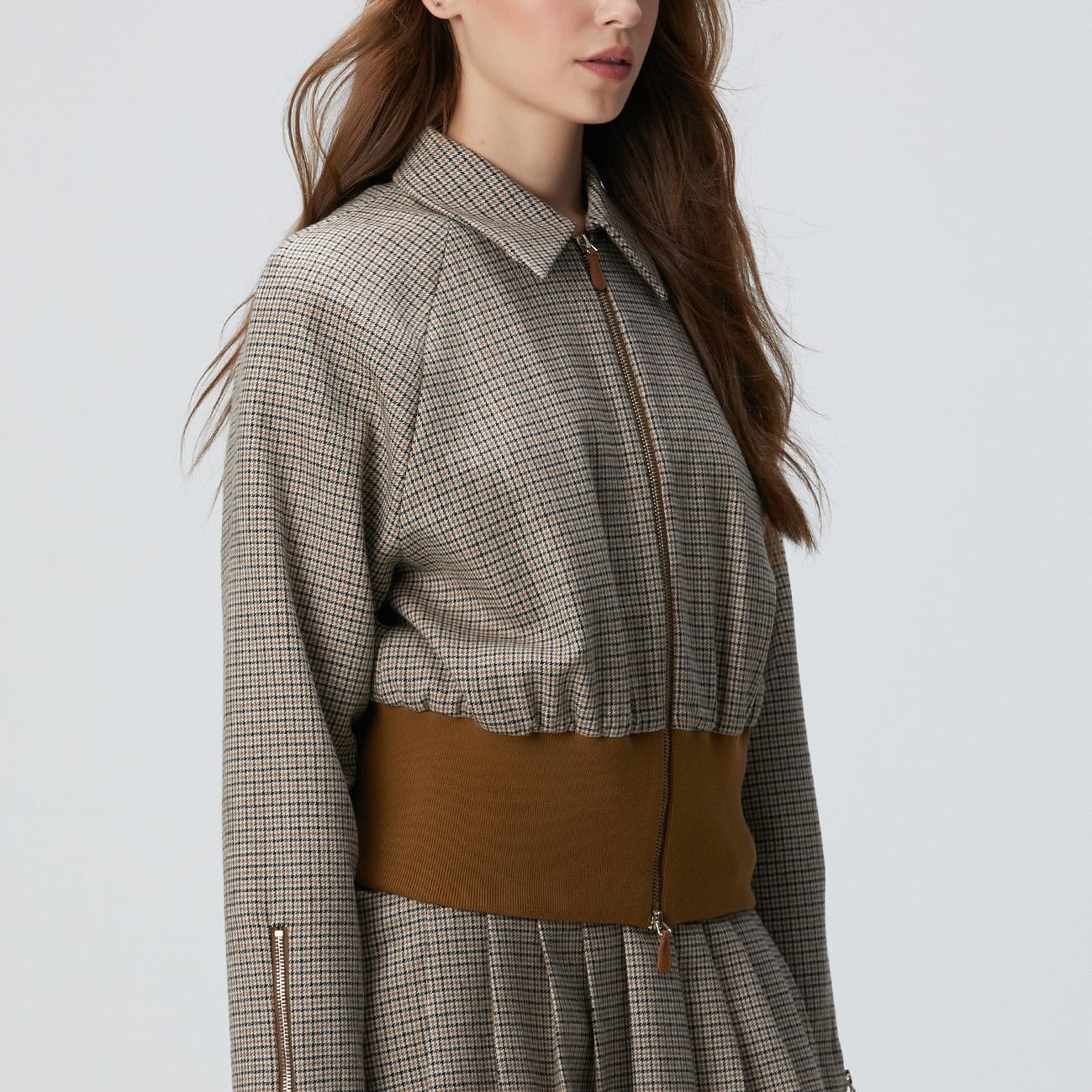 Network Kadın Siyah Kahverengi Kazayağı Desenli Ceket