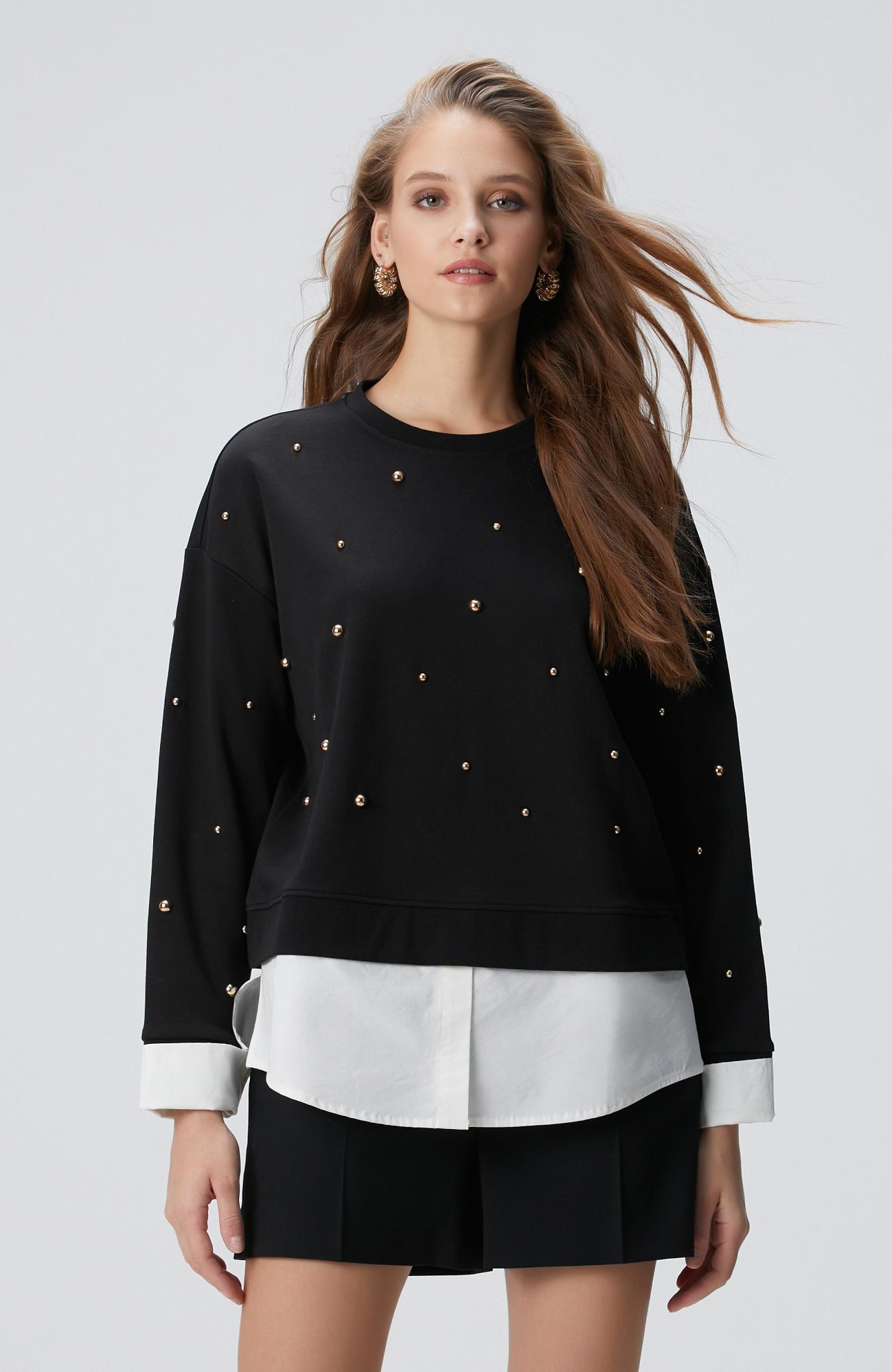 Network Kadın Siyah Metal Aksesuarlı Sweatshirt