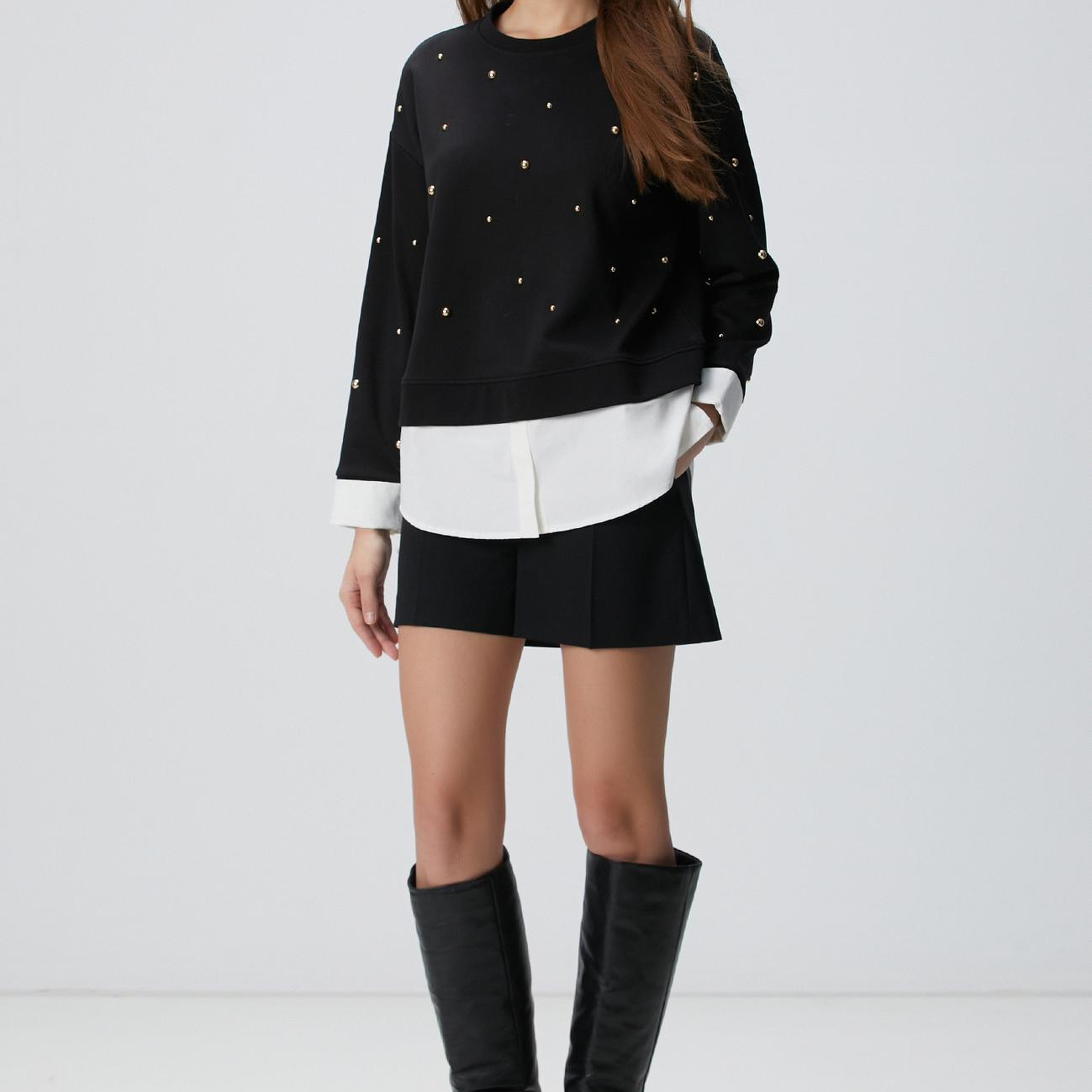 Network Kadın Siyah Metal Aksesuarlı Sweatshirt