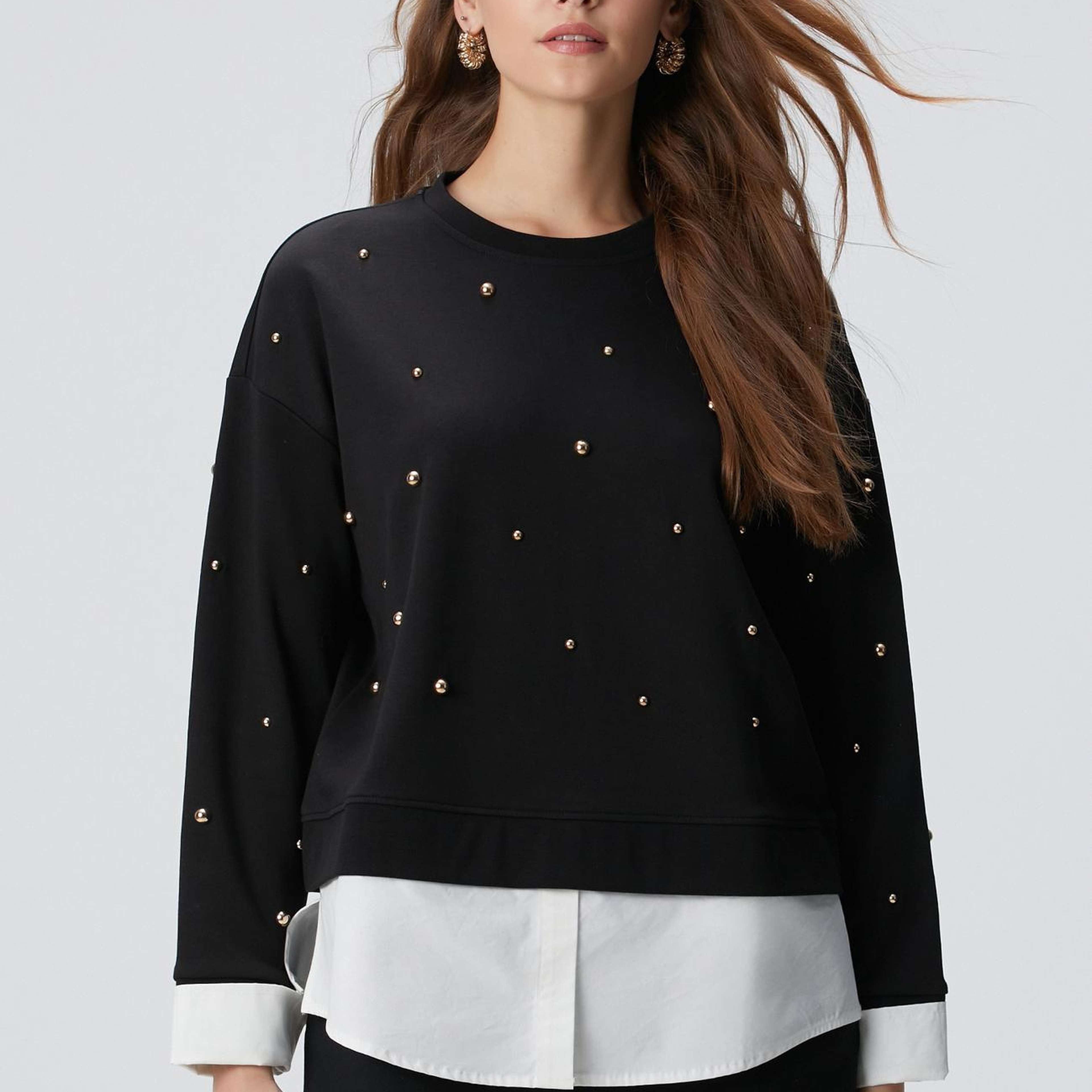 Network Kadın Siyah Metal Aksesuarlı Sweatshirt