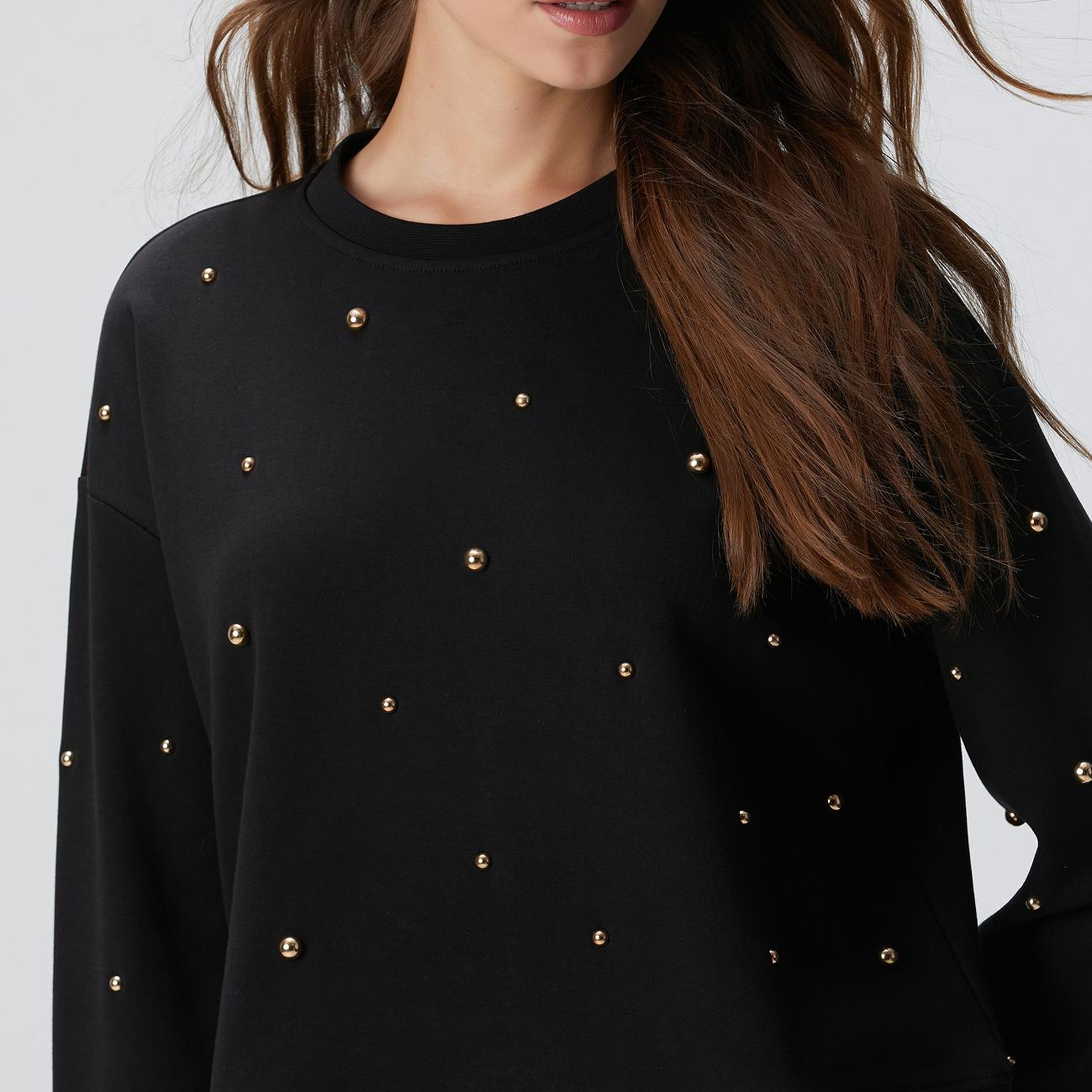 Network Kadın Siyah Metal Aksesuarlı Sweatshirt