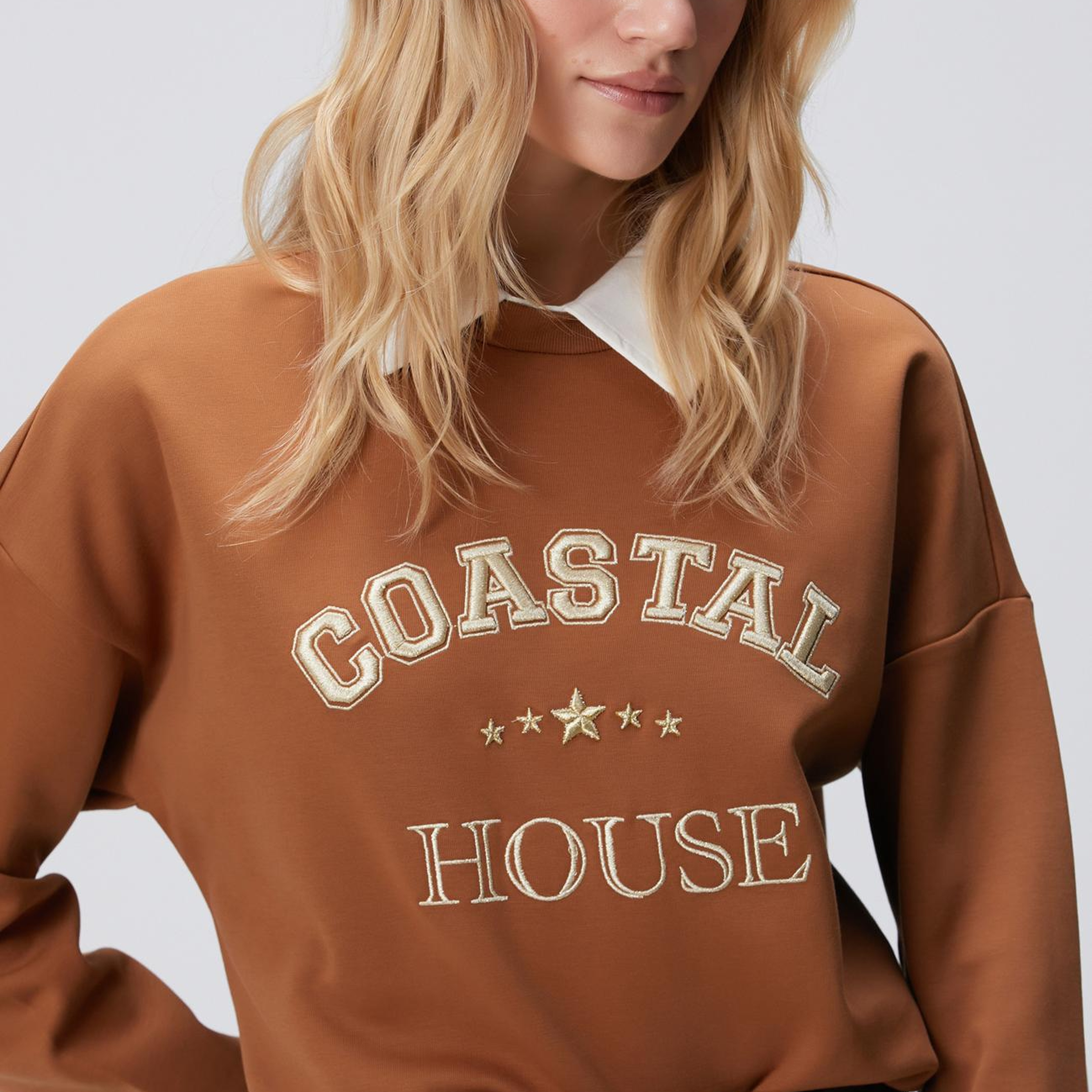 Network Kadın Camel Denim Yakalı Sweatshirt