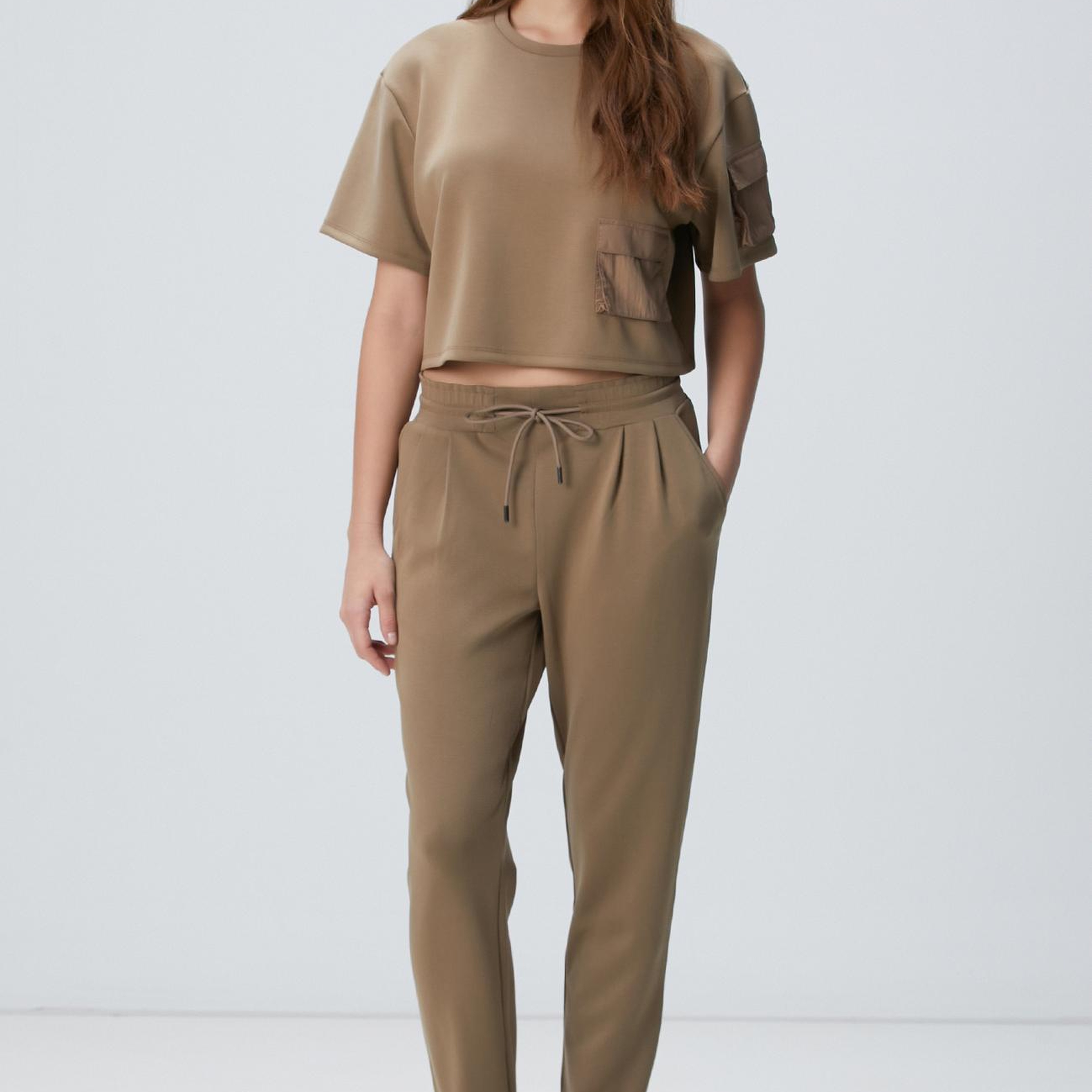 Network Kadın Haki Dar Paça Modal Karışımlı Eşofman