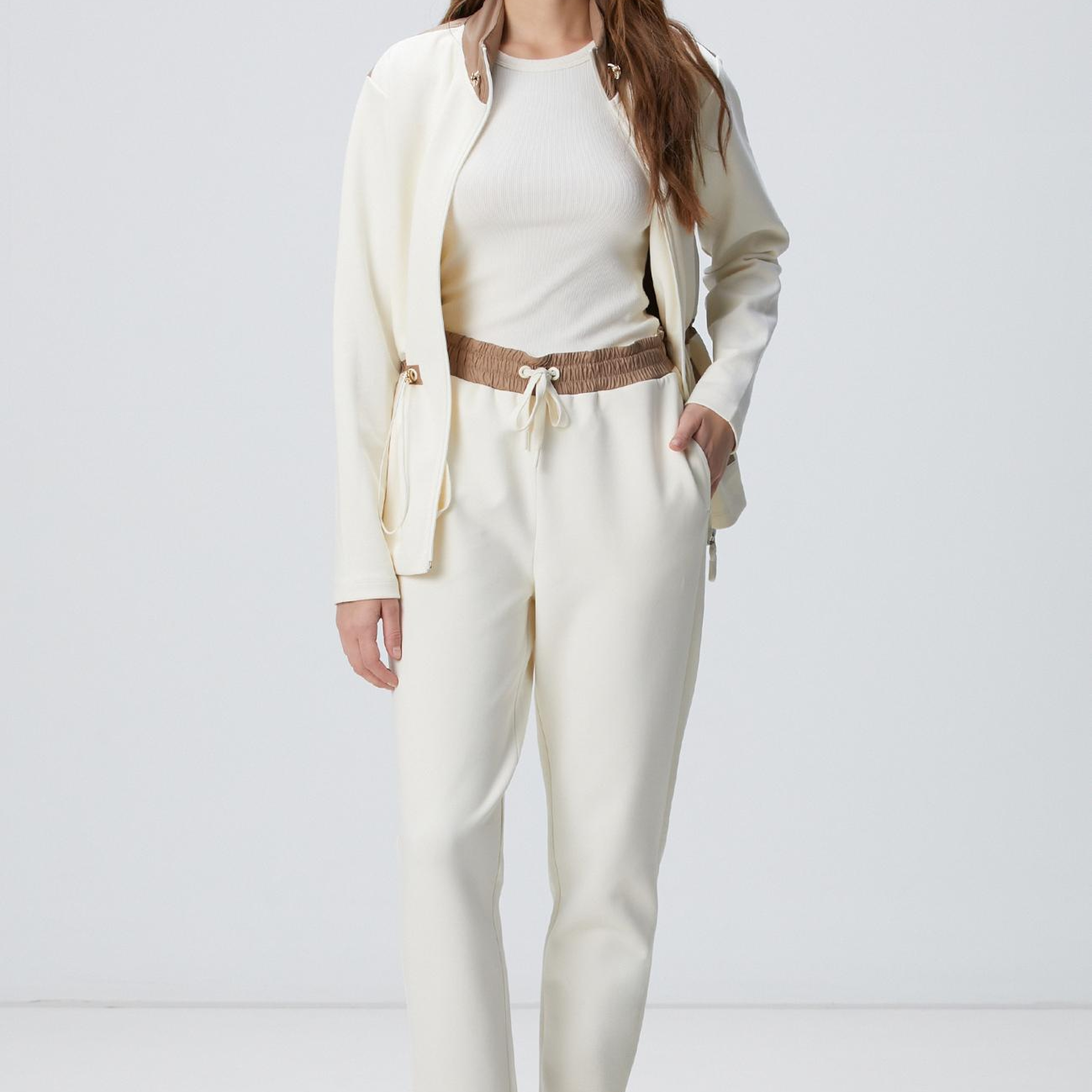 Network Kadın N-Tech Kırık Beyaz Dokuma Garnili Örme Eşofman